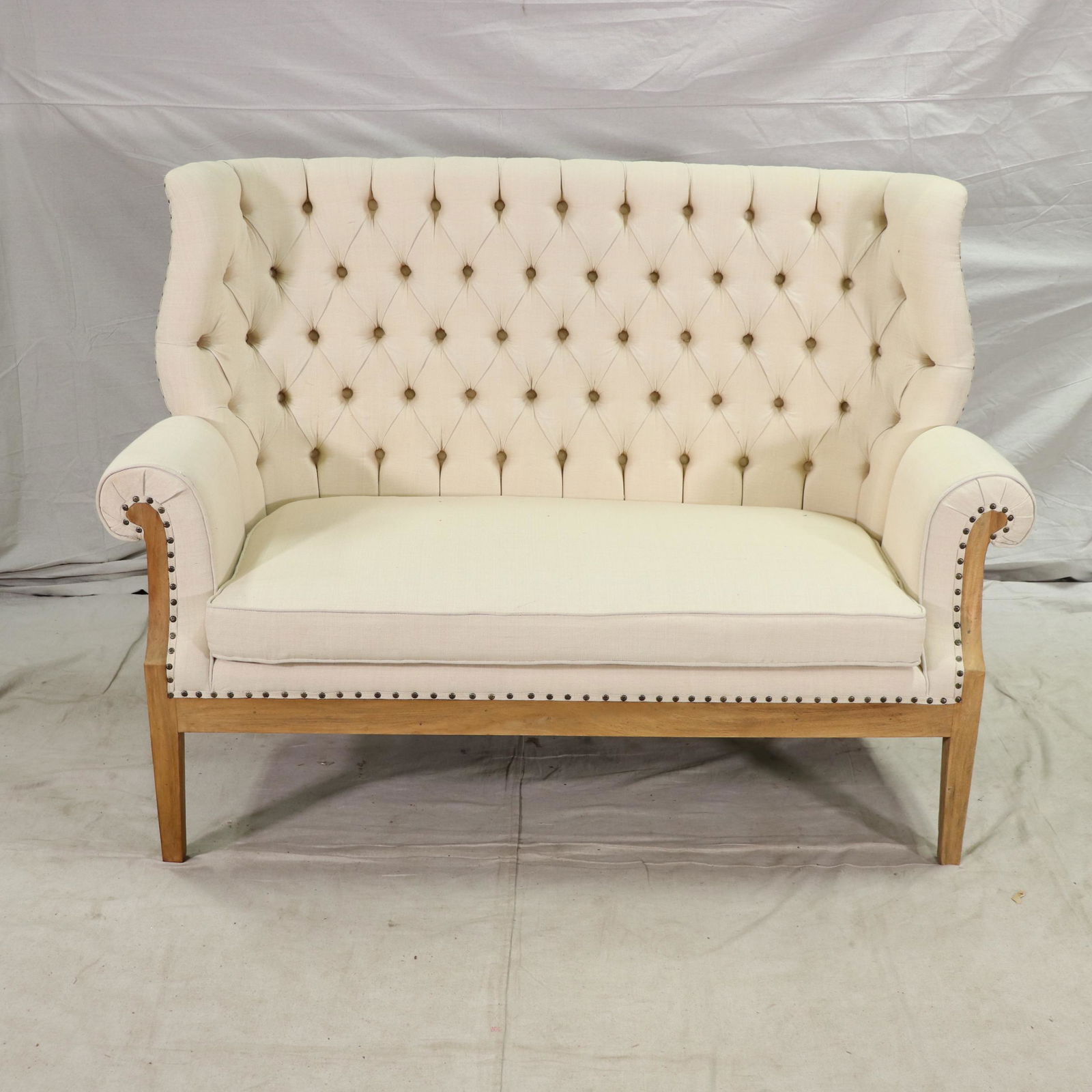 Button Tufted High Back Linen Loveseat (1 of 6)