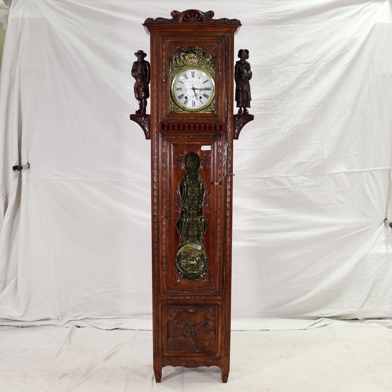 French Carved Oak Breton Longcase Clock (1 of 8)