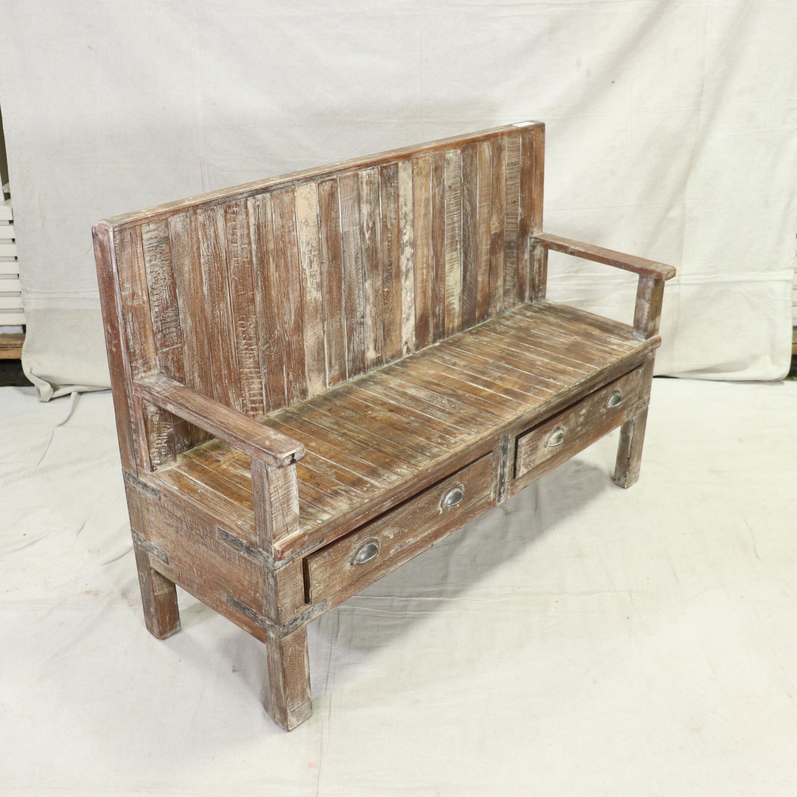 New - Painted Arm Bench With 2 Drawers (1 of 5)