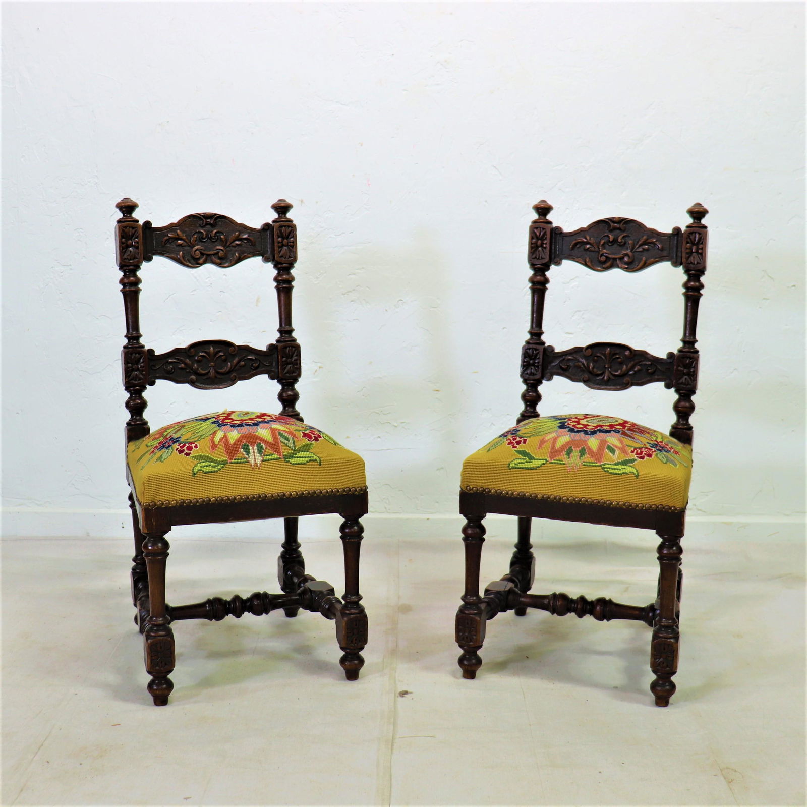 Pair of French Louis XV Style Needlepoint Chairs (1 of 4)