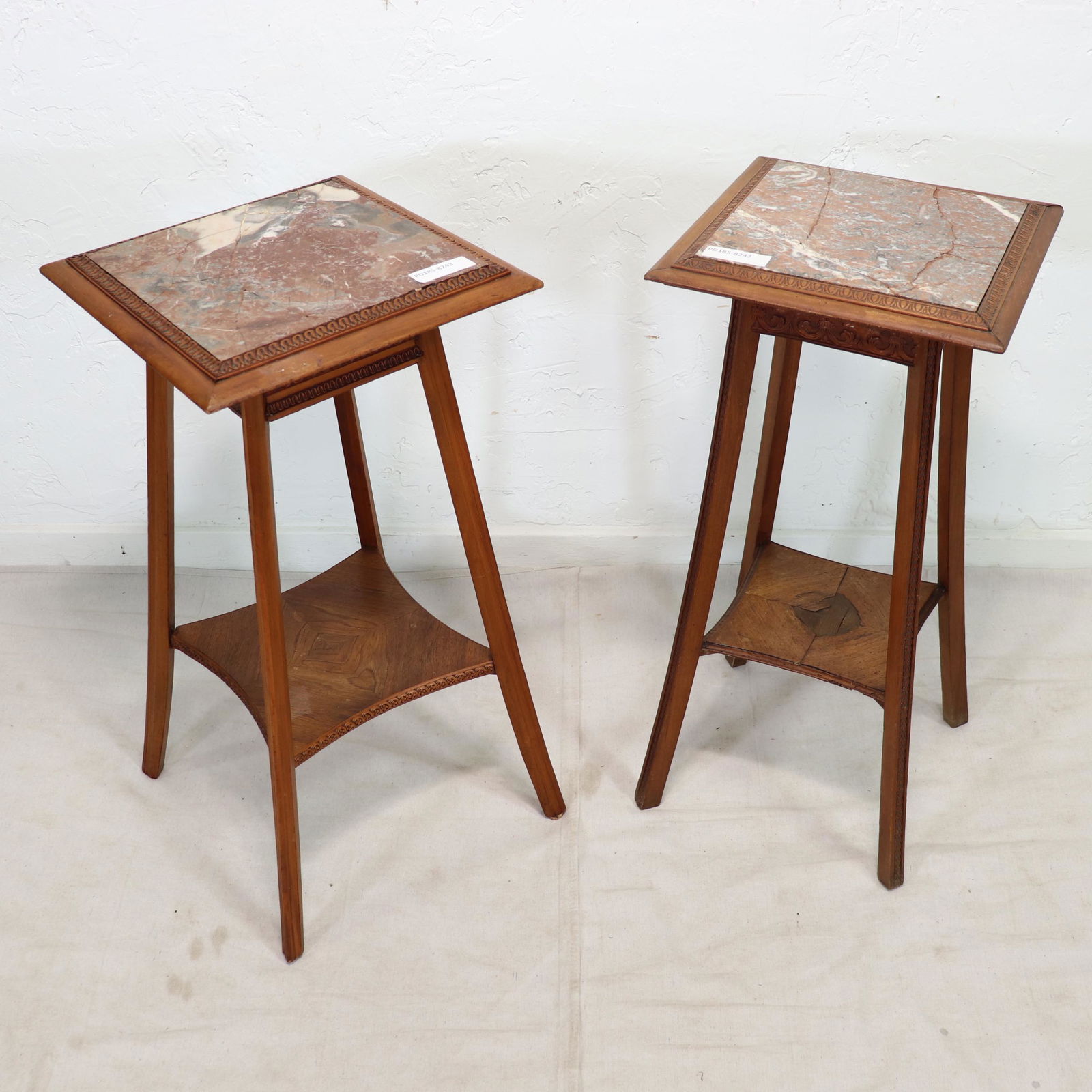 2 Walnut Louis XVI Style Marble Top Plant Stands (1 of 8)