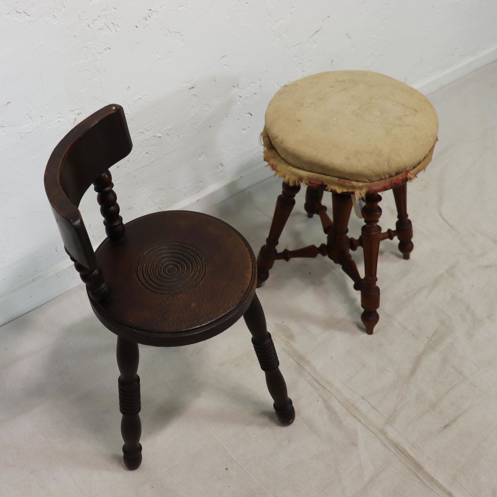 Piano Stool and Small Oak Chair: Piano Stool and Small Oak Chair - 27 in tall x 12 x 13 and 20 in tall x 17 x 17