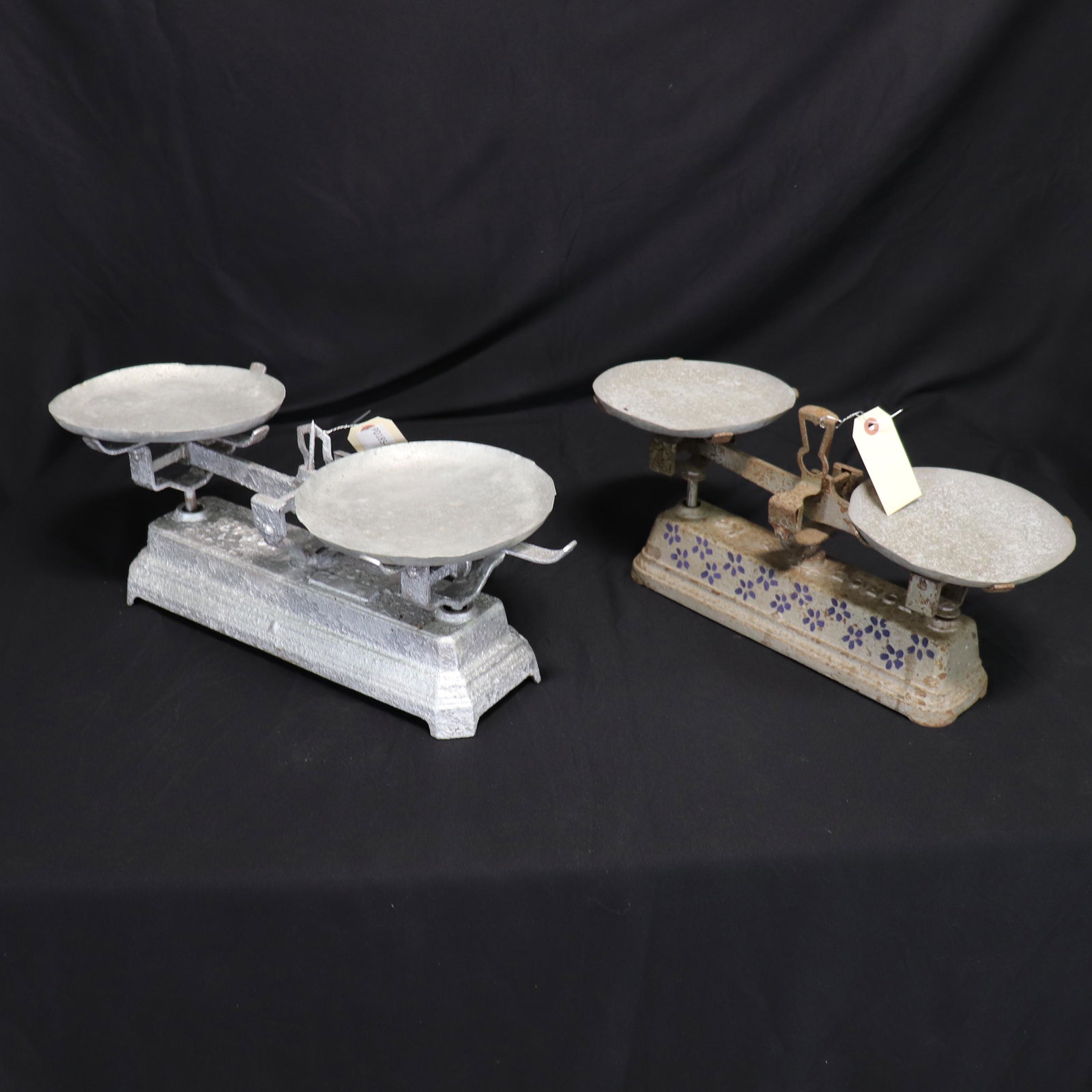 2 French Metal Scales: 2 French Metal Scales - 10 in tall x 18 x 9 and 9 in tall x 22 x 9
