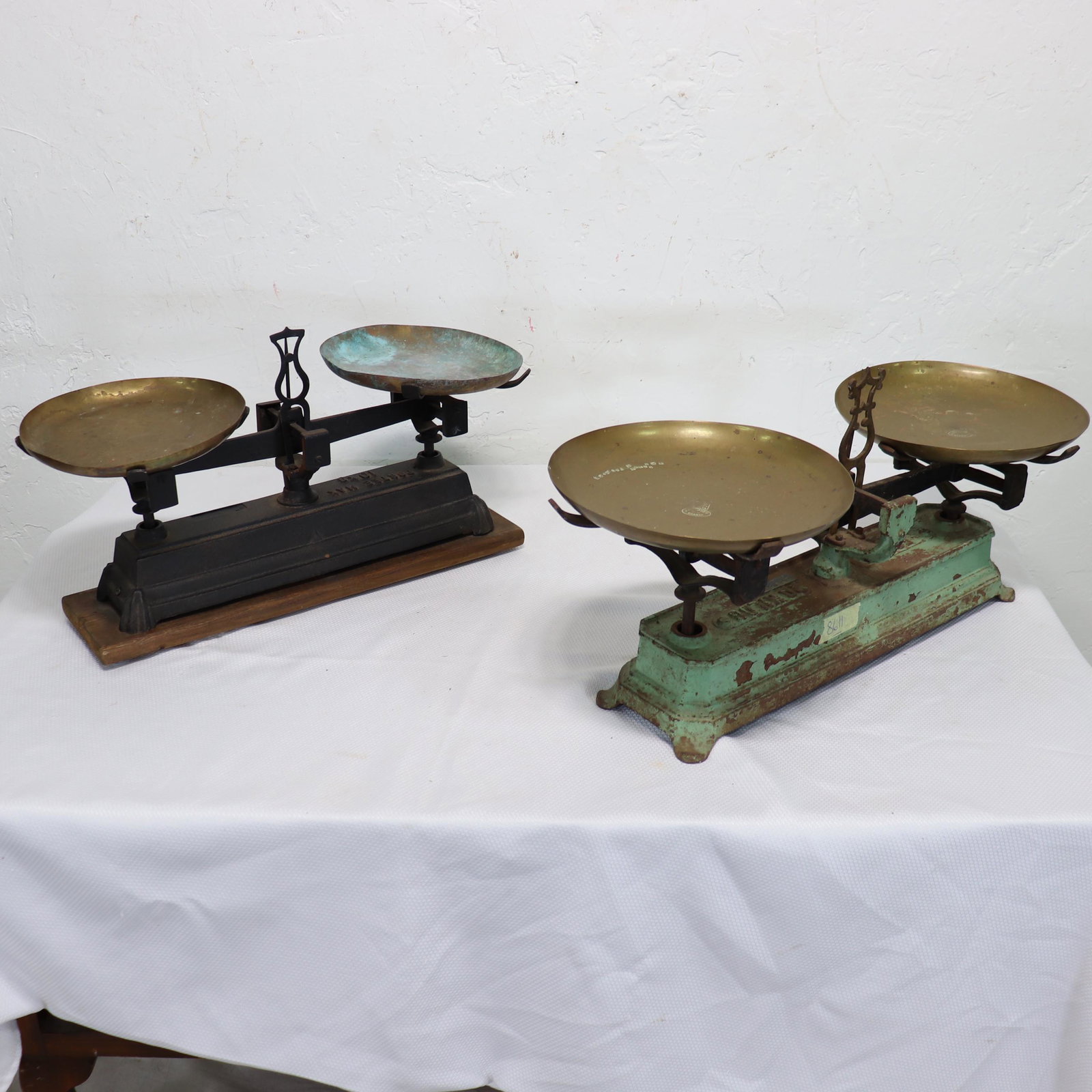 2 French Metal Scales: 2 French Metal Scales - 10 in tall x 26 x 11