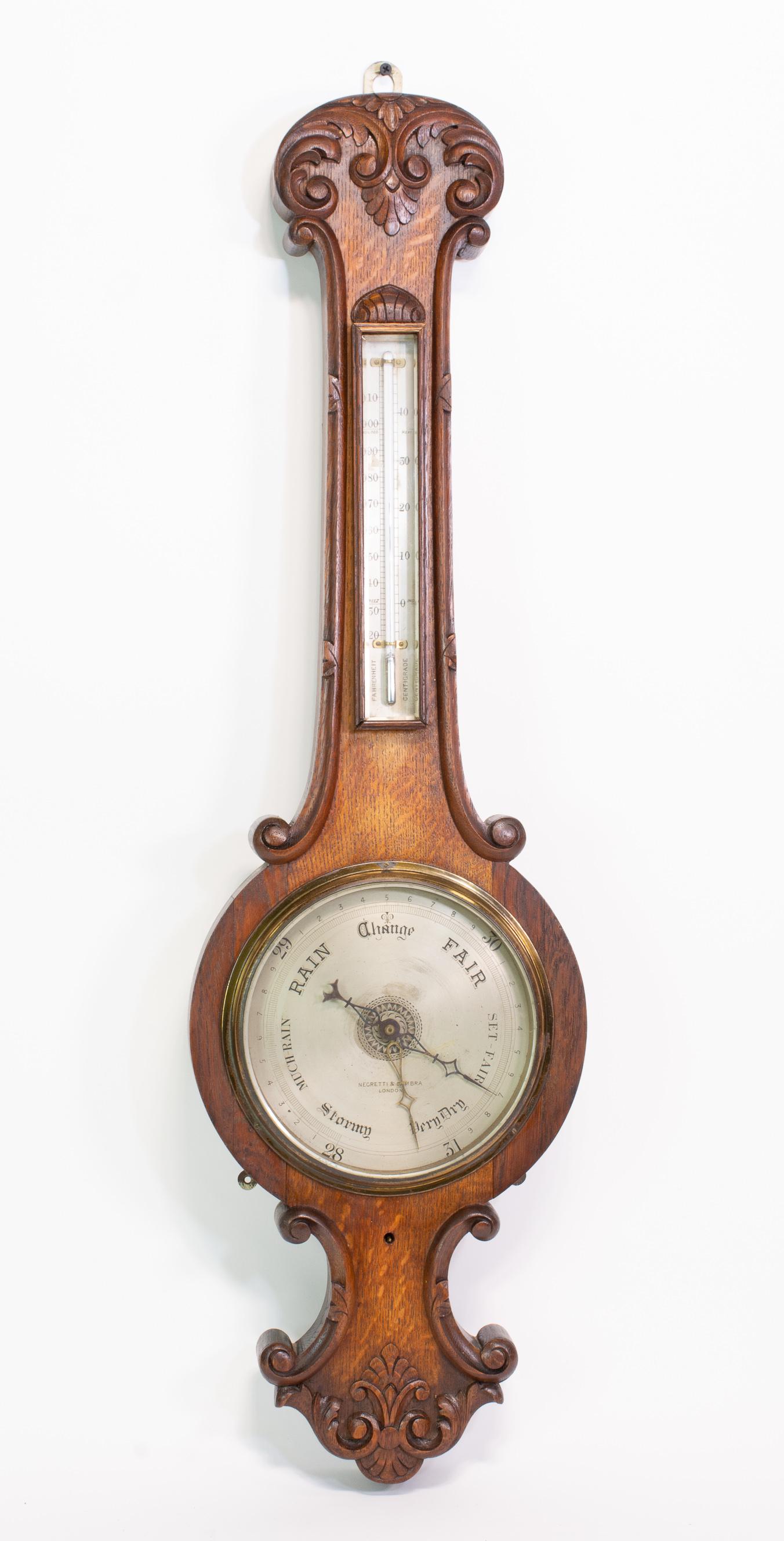 English Oak Barometer / Thermometer c.1920 (1 of 3)