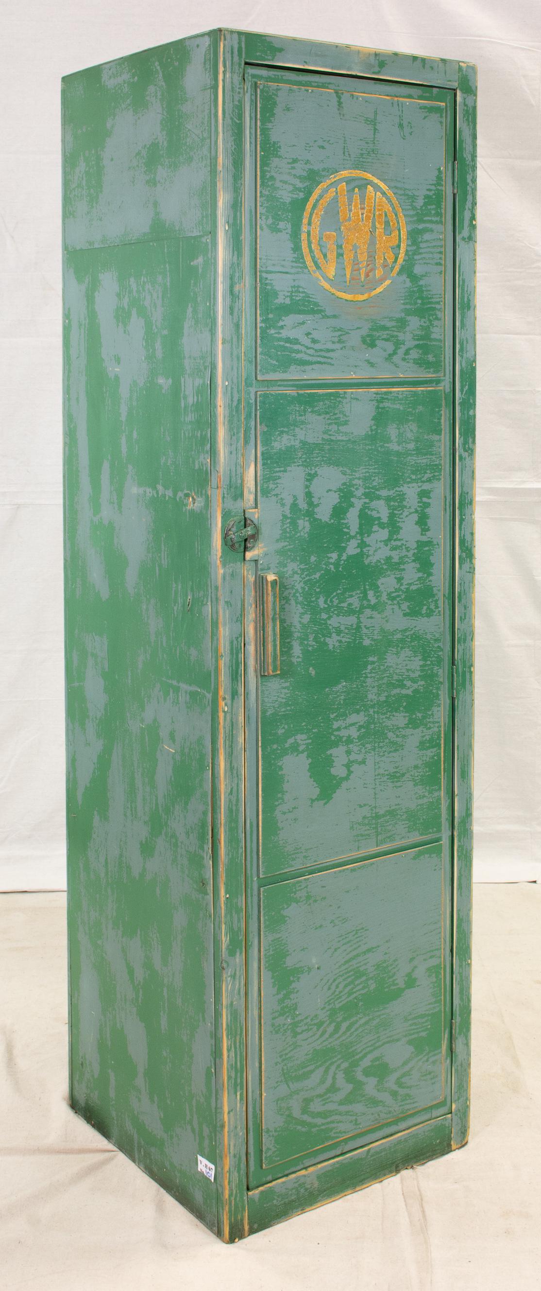 "GWR" Green Painted English Hall Cupboard (1 of 3)