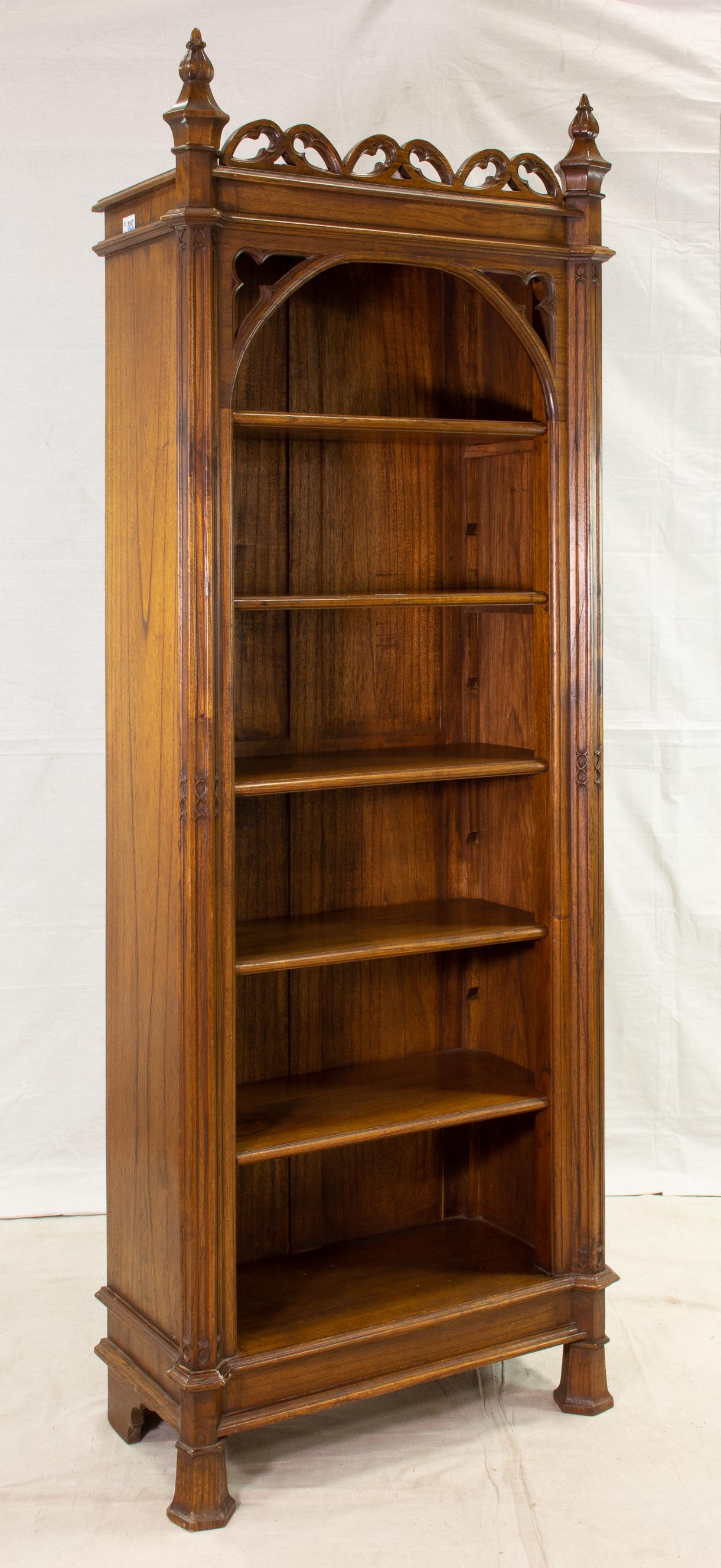 Carved Oak Gothic Style Open Bookshelf (1 of 3)