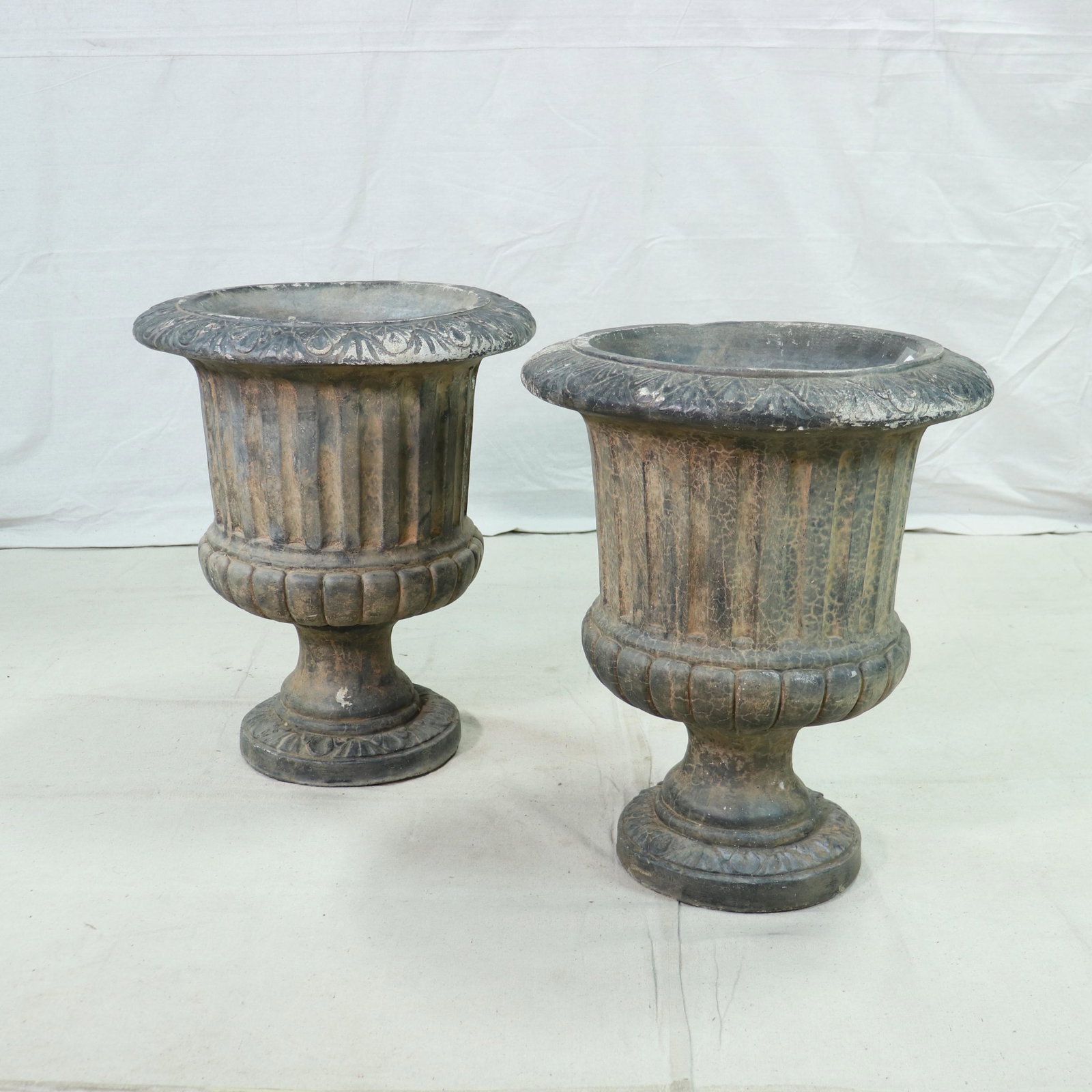 Pair Large Stone Urns With Gray Wash Finish (1 of 4)