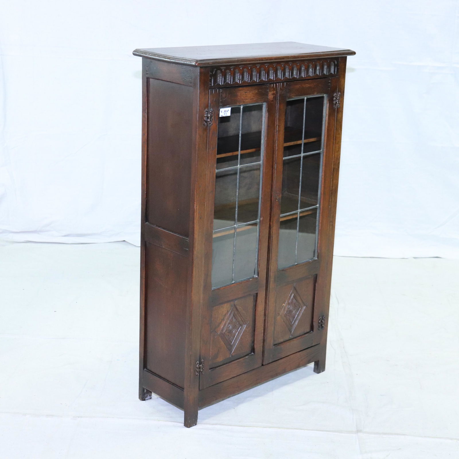 Leaded Glass Double Door Oak Bookcase (1 of 4)