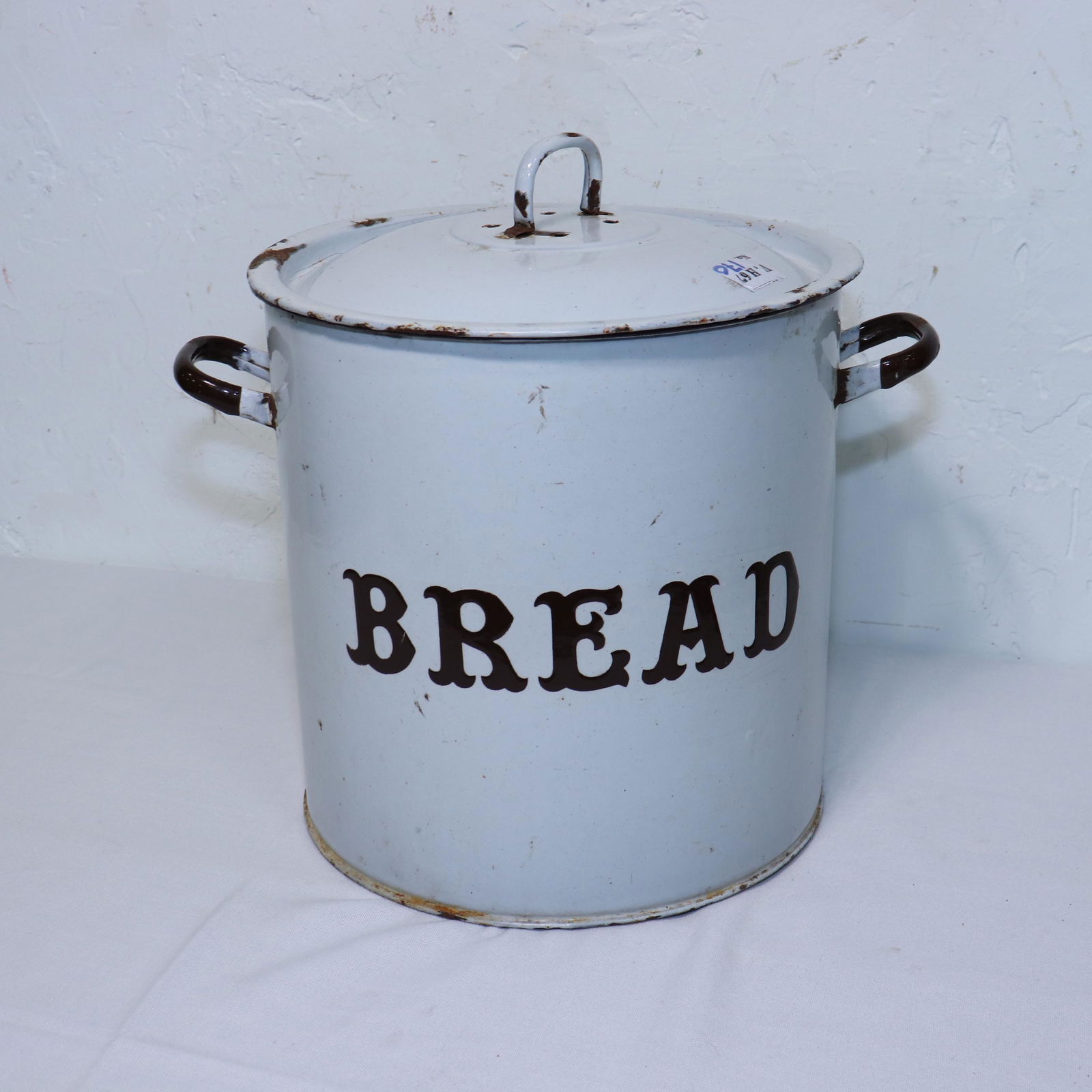 Vintage Round White Enamel Bread Bin (1 of 3)