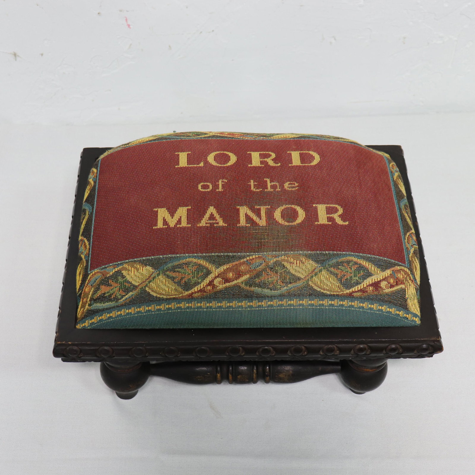 Small Oak Needle Point Top Stool (1 of 3)