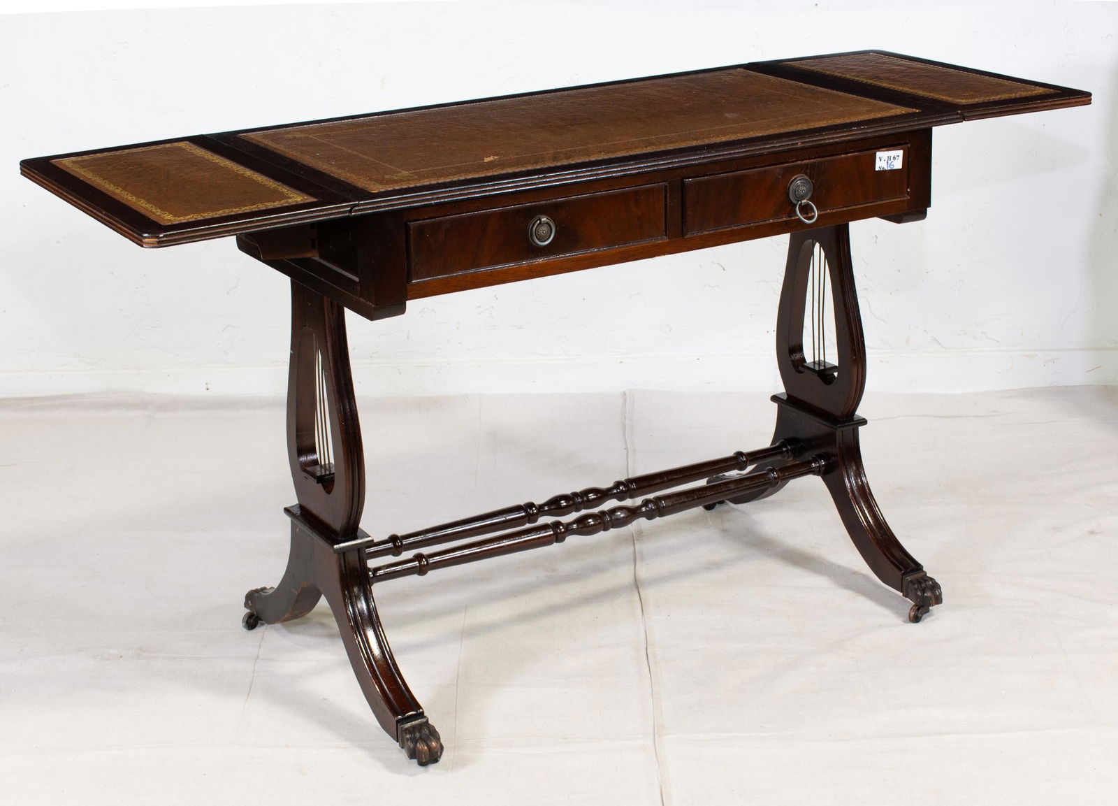 English Drop Side Leather Top Writing Table (1 of 3)