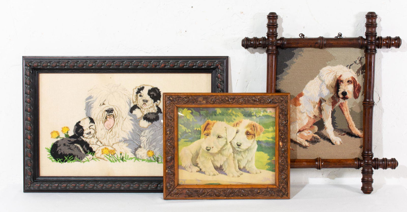Trio Assorted Framed Dog Prints / Needlepoints (1 of 2)