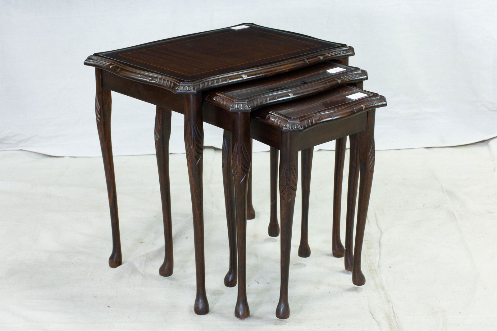 British Carved Nest Of 3 Glass Top Tables (1 of 2)