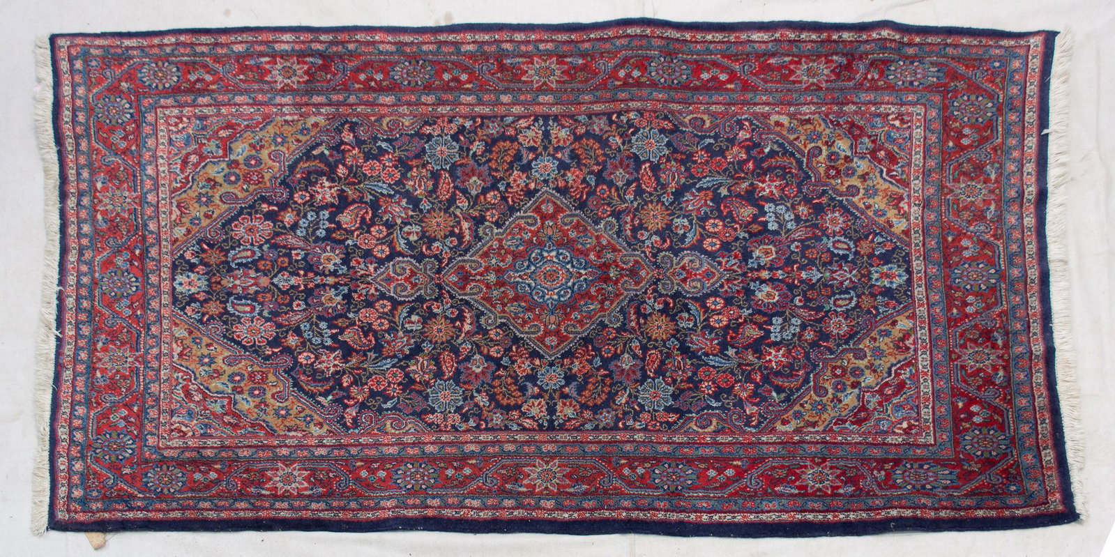 Red / Navy Belgian Rug: Belgian Red / Navy Handmade Rug - 6'10" x 4'2"