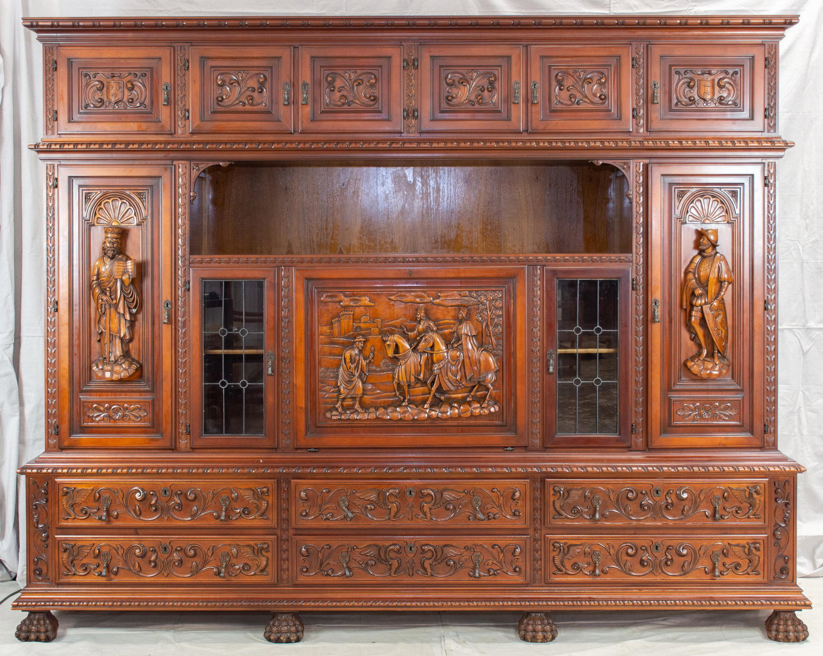 Large Spanish Style Figural Carved Cabinet (1 of 6)