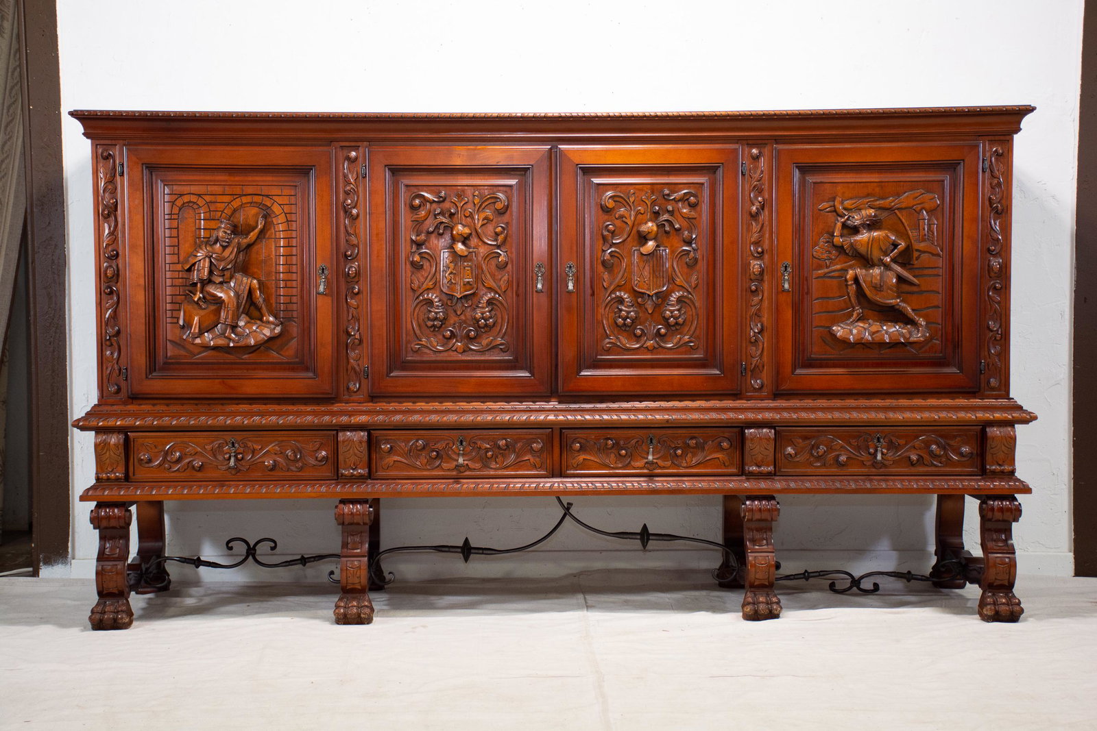 Large Spanish Style 4 Door Carved Buffet (1 of 6)