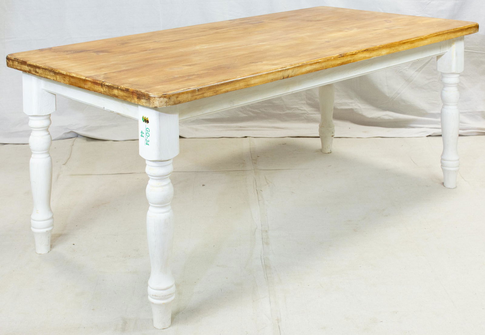 White Painted Base Pine Turned Leg Farm Table (1 of 2)