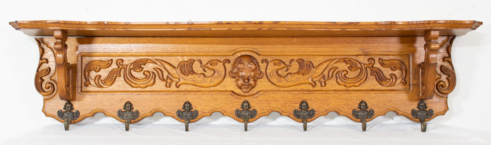 Carved Oak Wall Shelf With Hooks #2 (1 of 3)