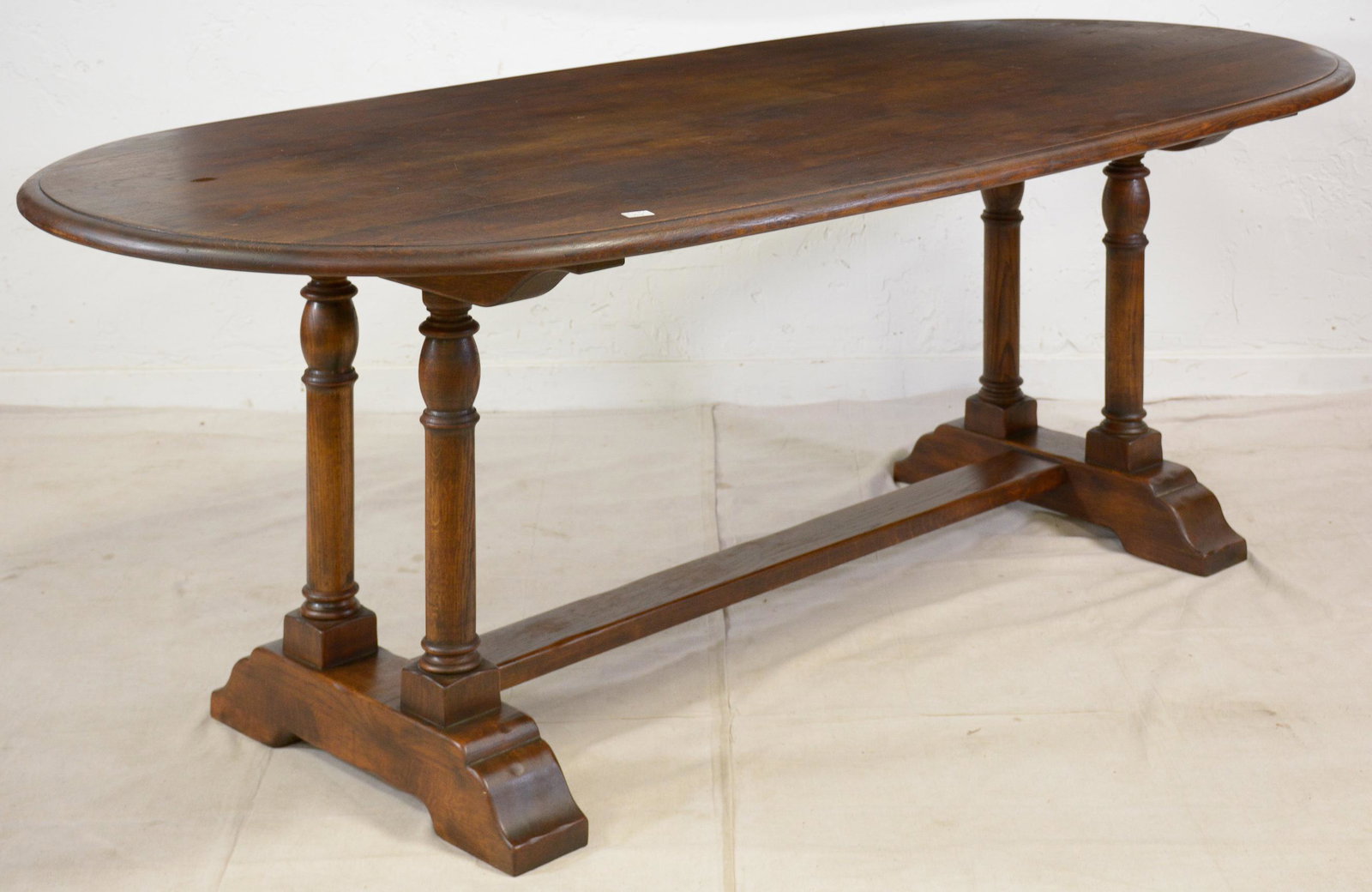 French Oak Oval Table With Stretcher Base (1 of 2)