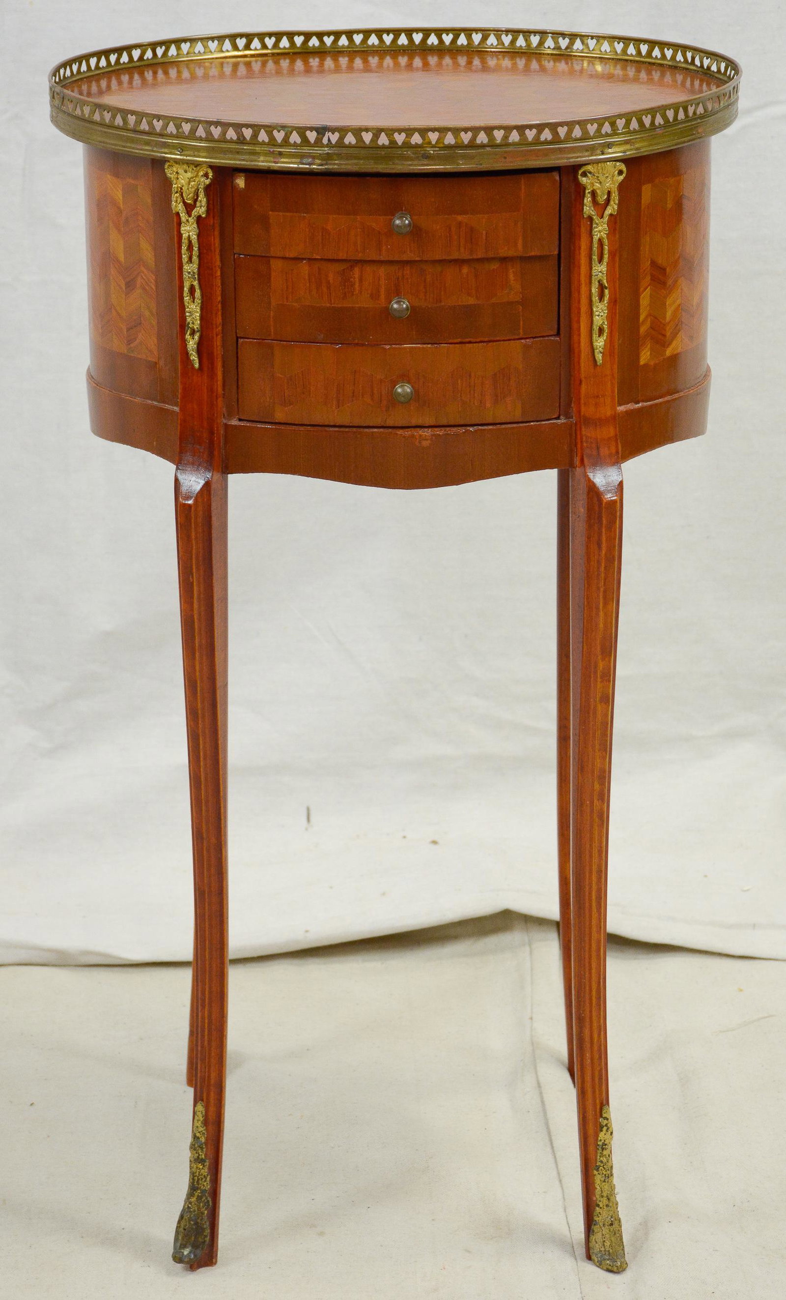 Small French Inlaid 3 Drawer Nightstand (1 of 3)
