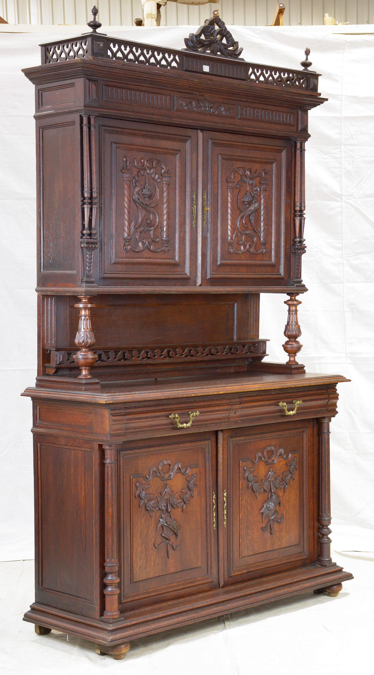 Henri II Style Dark Carved Buffet (1 of 4)