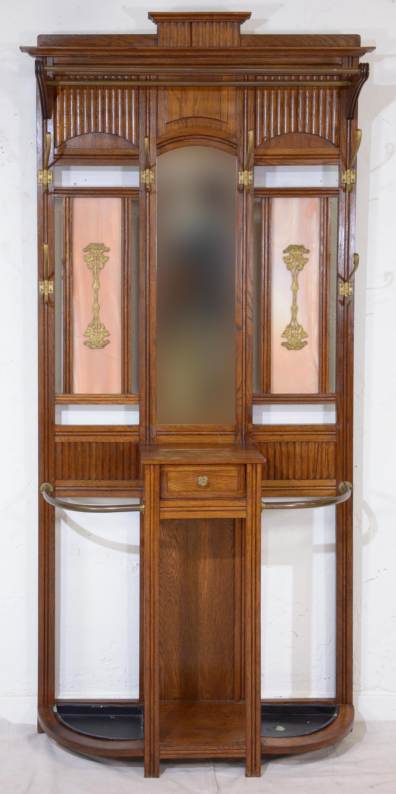 French Oak Hall Stand With Slag Glass (1 of 4)