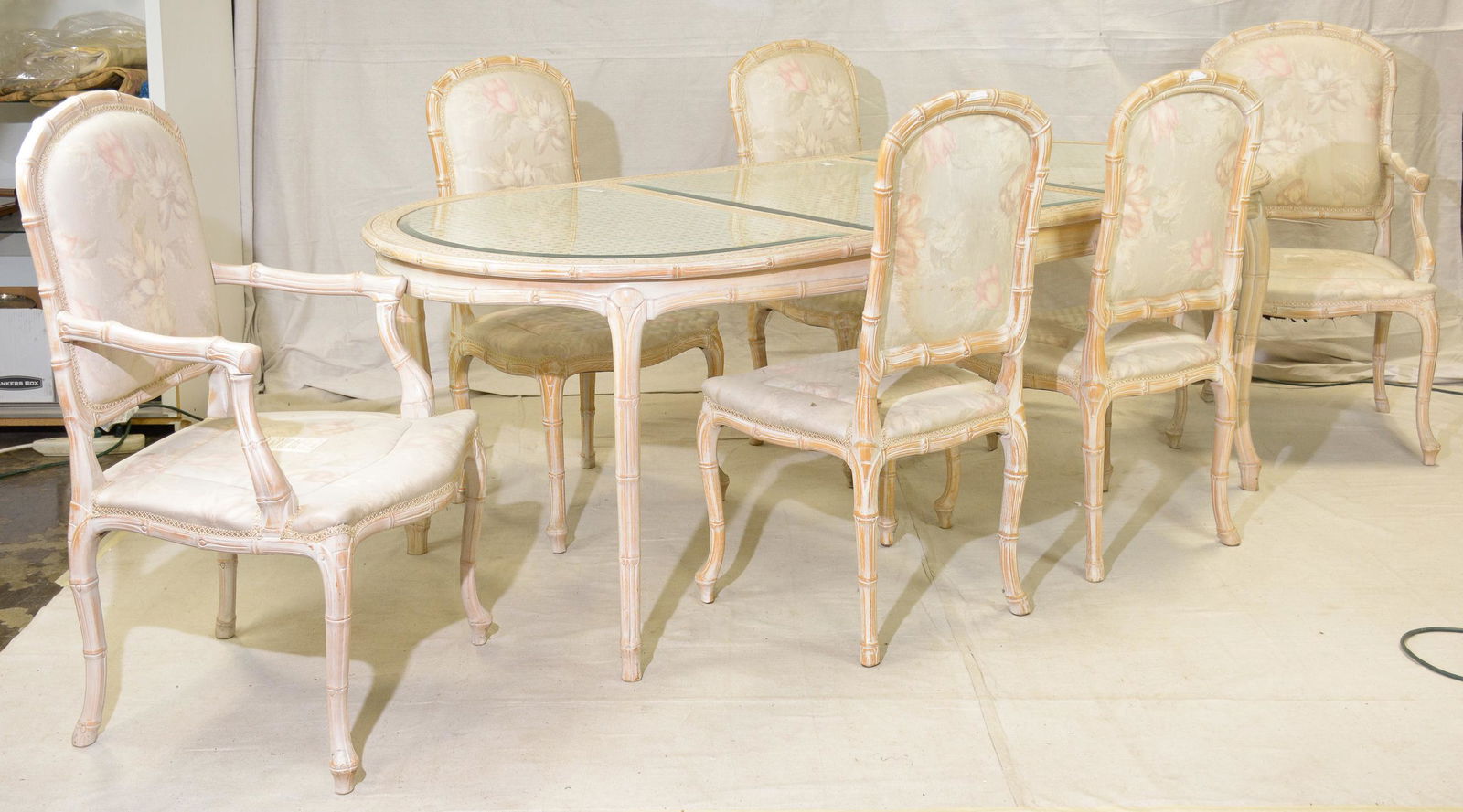 Modern Glass & Rattan Top Dining Table & 6 Chairs (1 of 3)