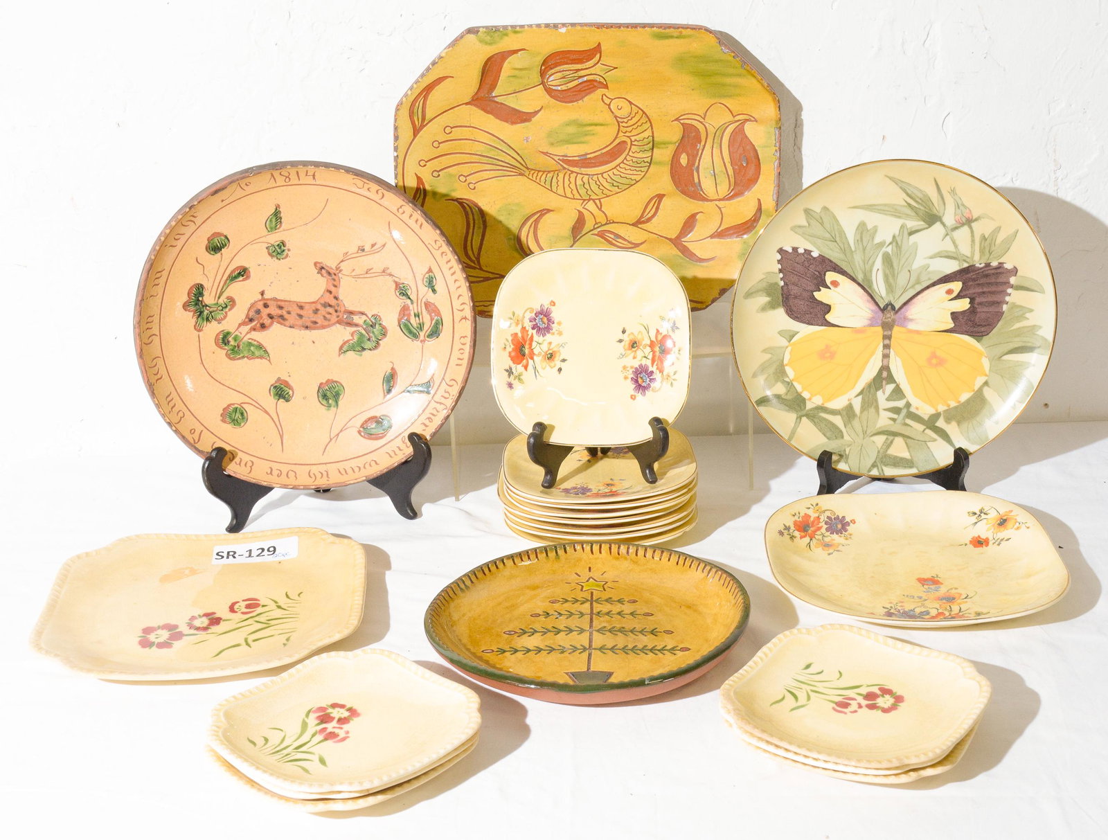 Collection of 20 Earthenware Plates & Bowls: Collection of 20 Earthenware Plates & Bowls - largest is 10 in tall x 13 x 1