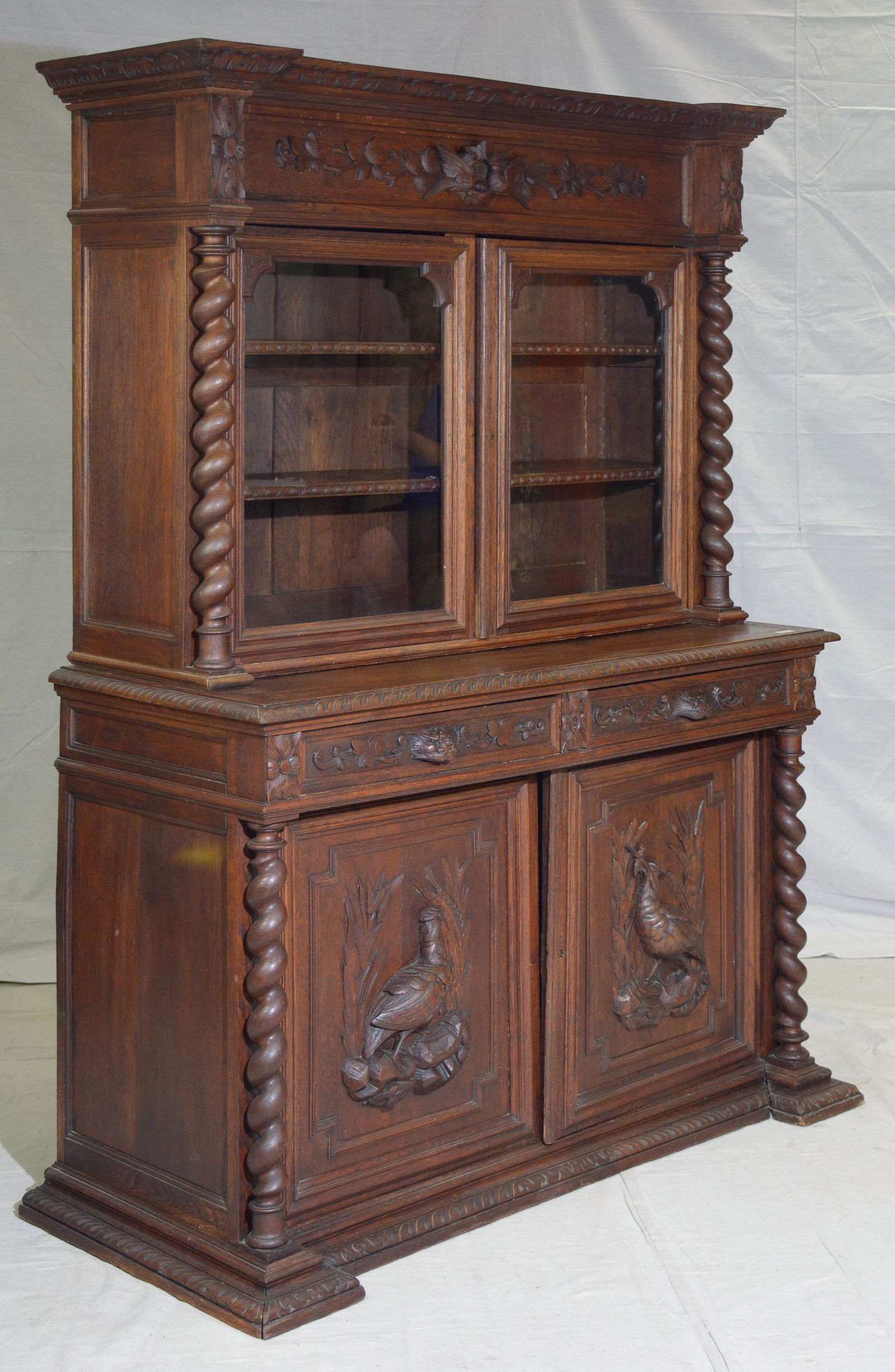 Carved Oak French Twist Cabinet (1 of 4)