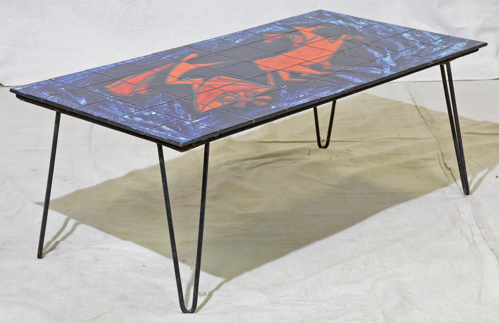 Vintage German Tile Art Table Signed Hairpin Legs (1 of 3)