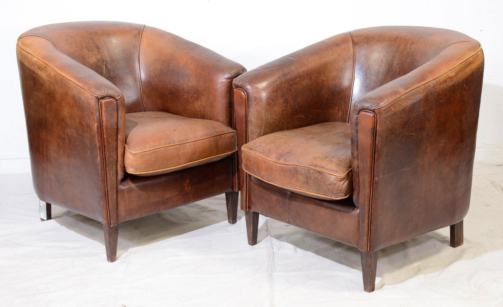 Pair 20th C. Dutch Sheep Leather Club Chairs (1 of 2)
