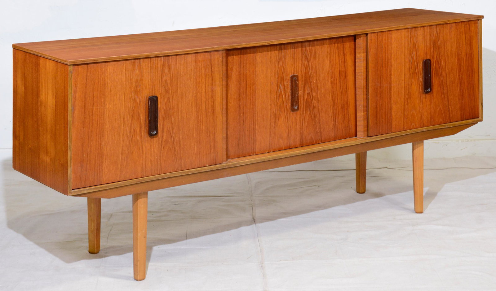 Mid Century Modern Teak Sideboard with Sliding Doors: Danish Modern Style Credenza with Sliding Doors - 29 in tall x 72 x 17
