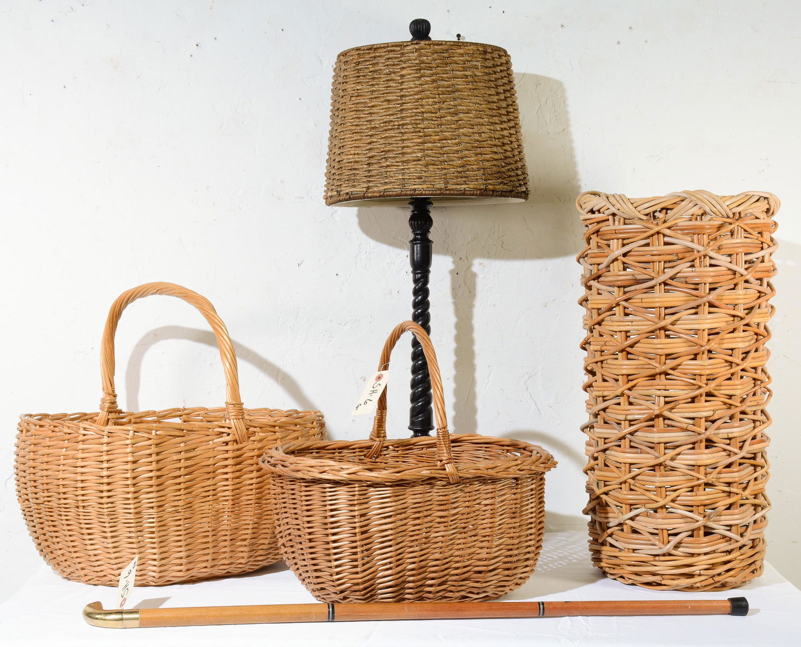 2 Baskets, Table Lamp, Stick Stand & Cane (1 of 3)