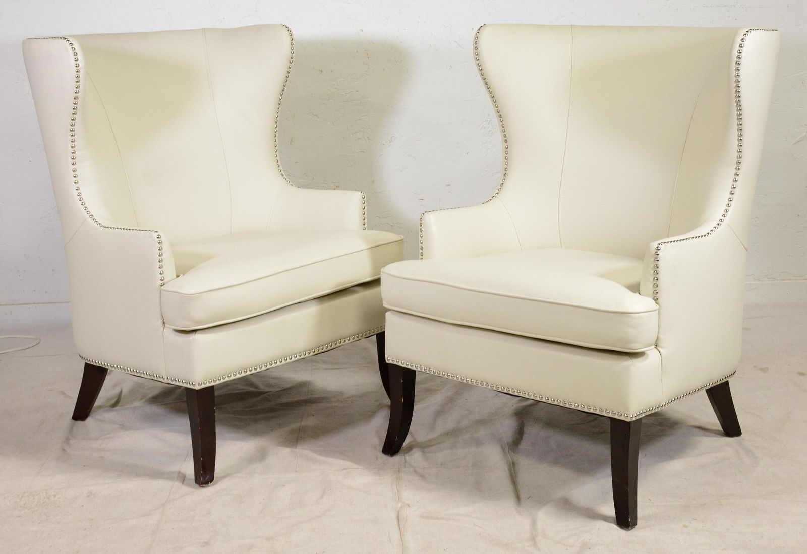 Pair of Modern White Leather Wing Chairs (1 of 4)