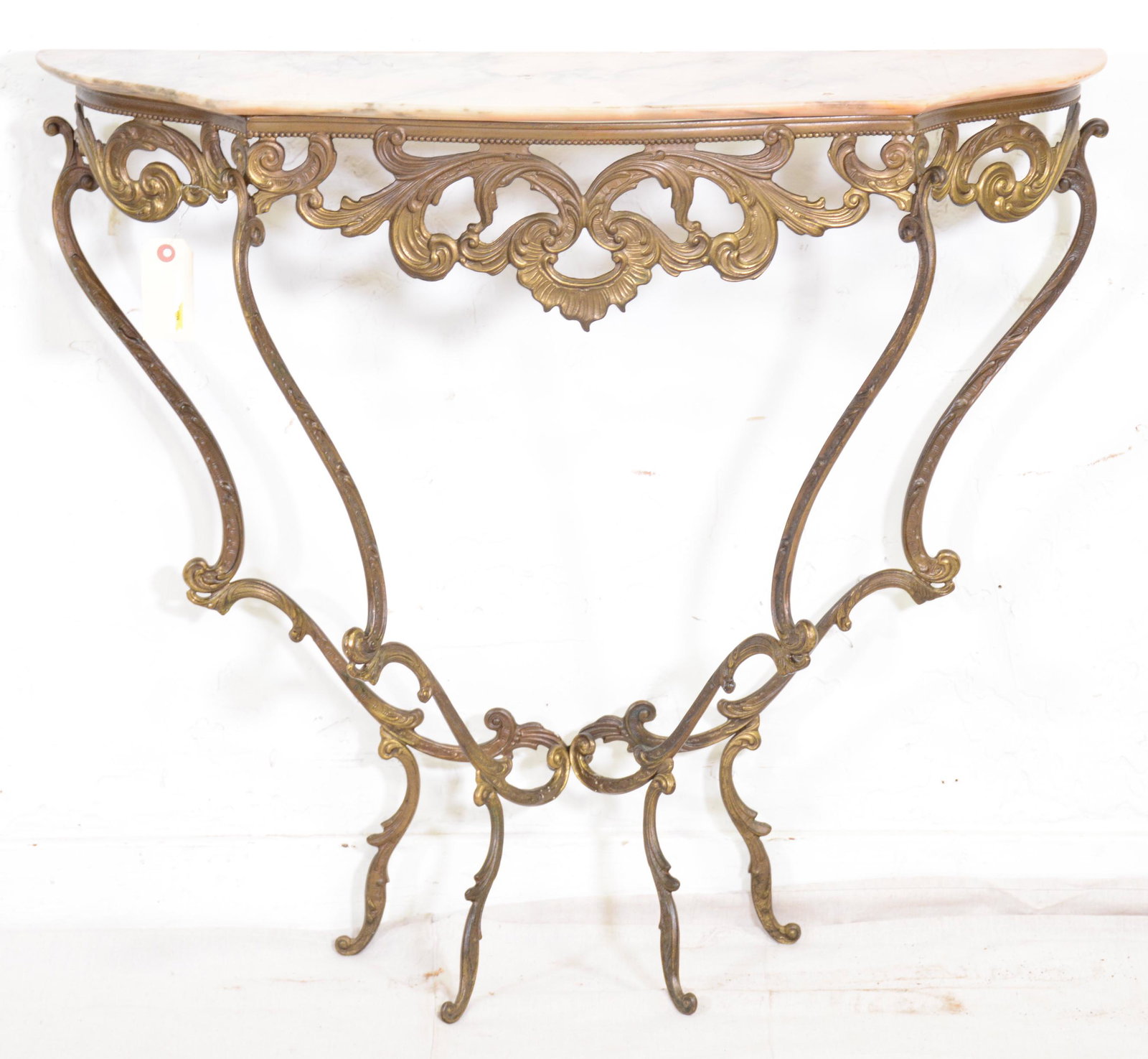 Marble Top Brass Base Console Table: Marble Top Brass Base Console Table - 31 in tall x 34 x 10