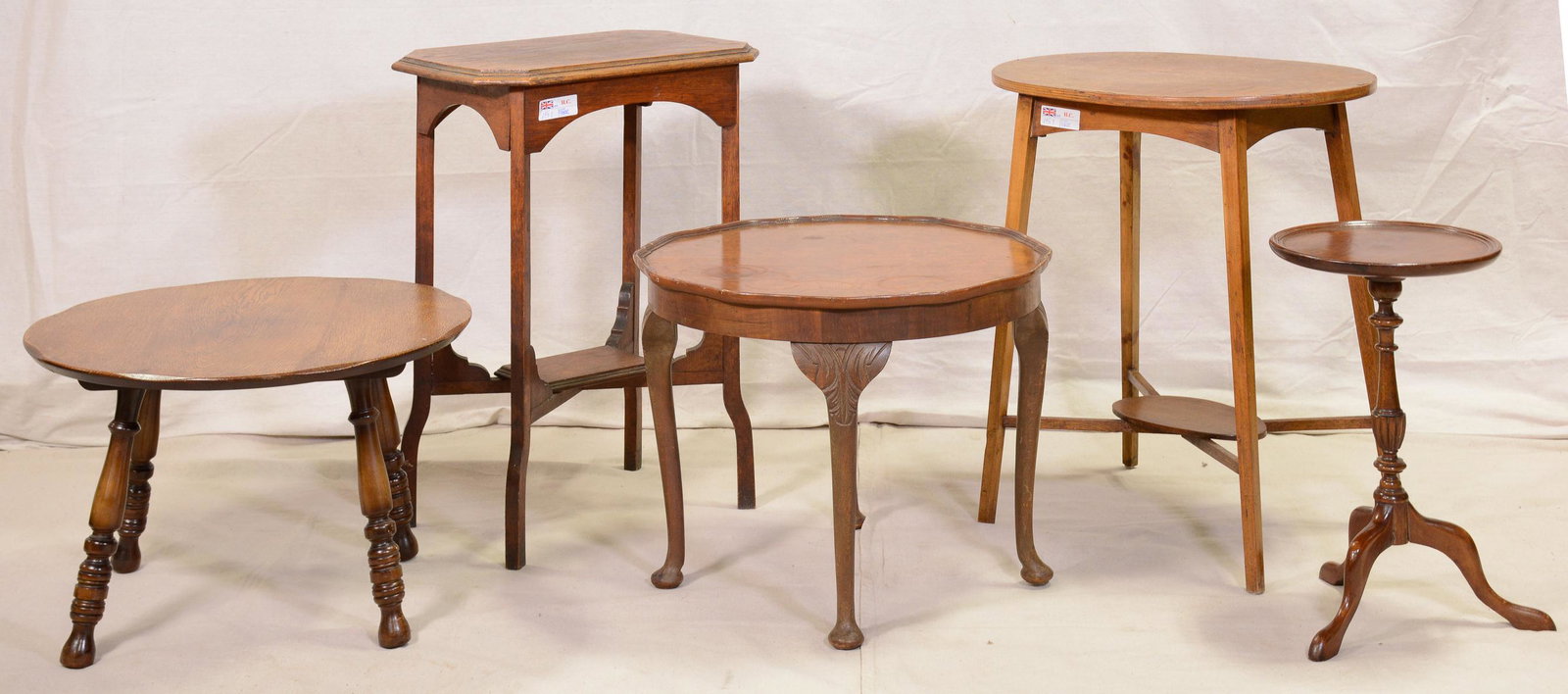 Collection of Five British Occasional Tables: Collection of Five British Occasional Tables - Tallest is 30 in tall .