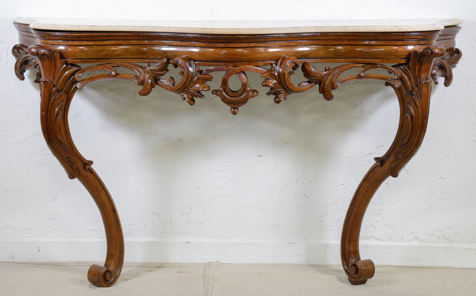 Open Pierce Carved Marble Top Console Table (1 of 5)