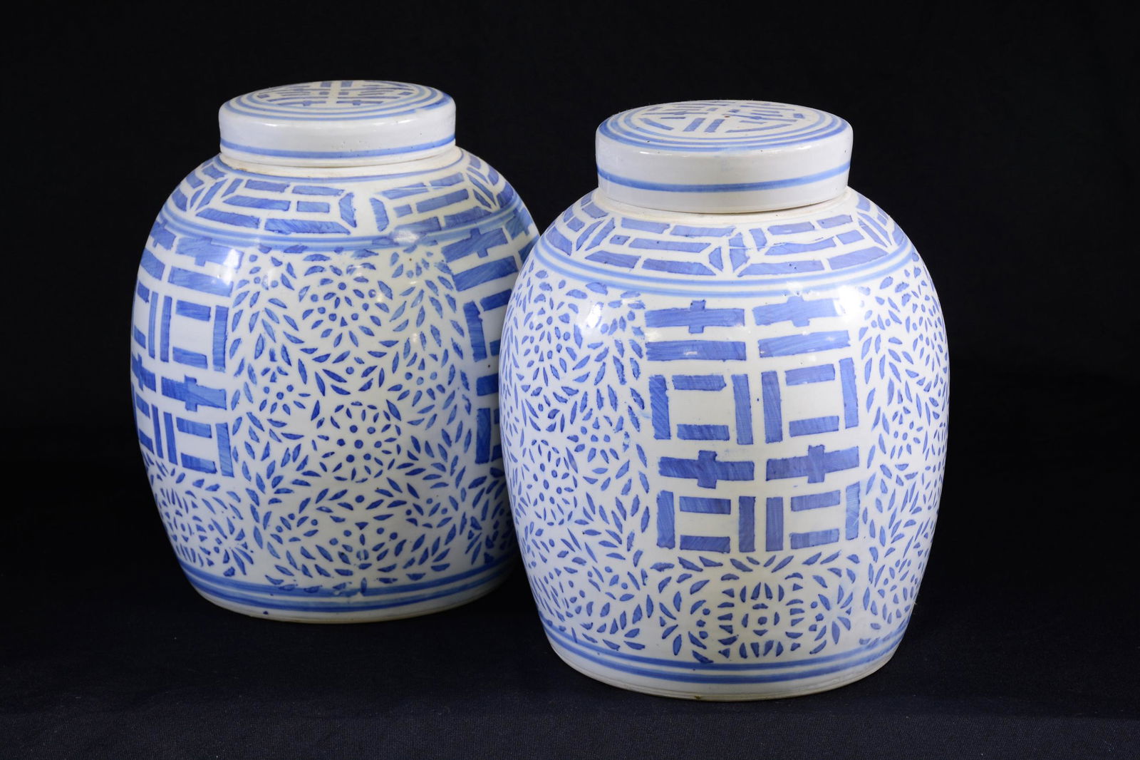 Pair of Blue & White Ceramic Vases with Lids (1 of 3)