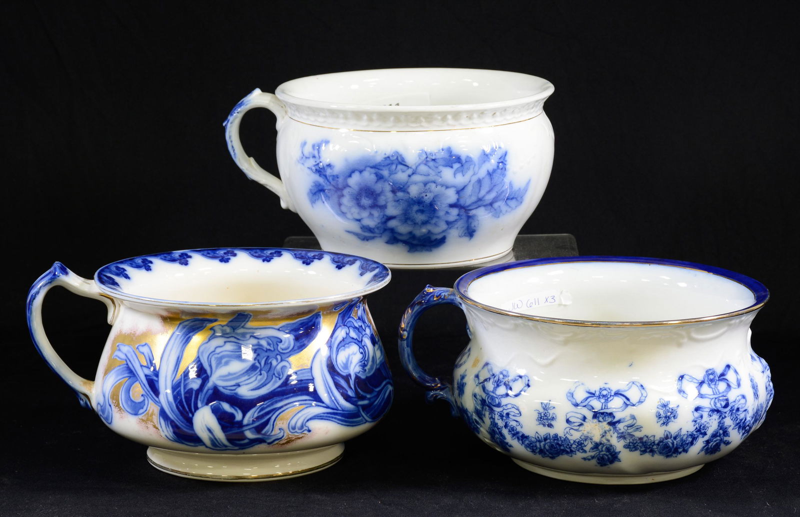 Three Flow Blue & White Chamber Pots (1 of 6)