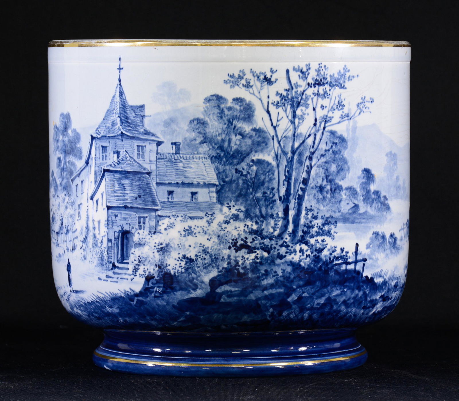 Large Blue & White Vase With Gold Rim (1 of 4)