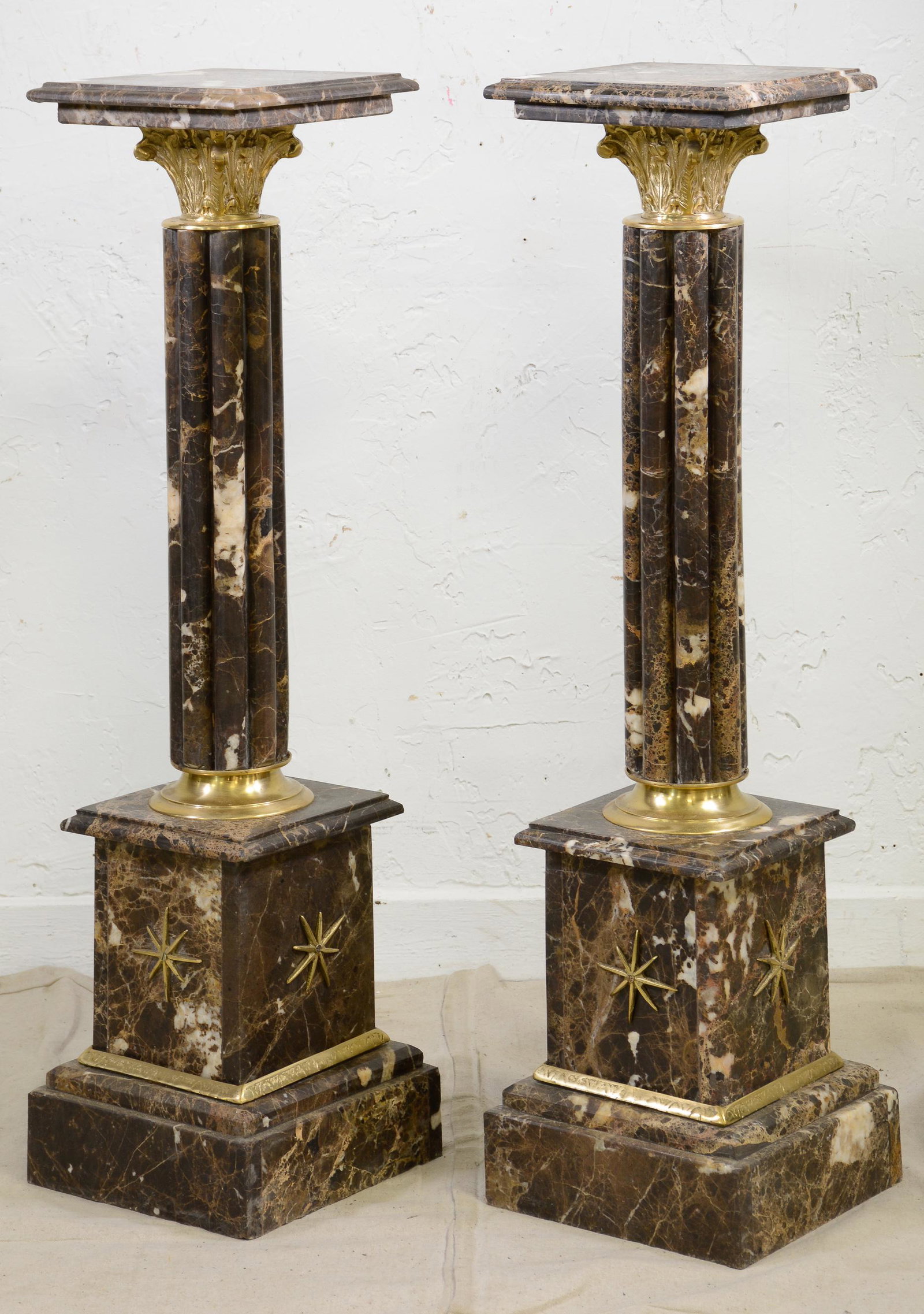 Pair of Marble Pedestal with Metal Starburst Accent (1 of 3)