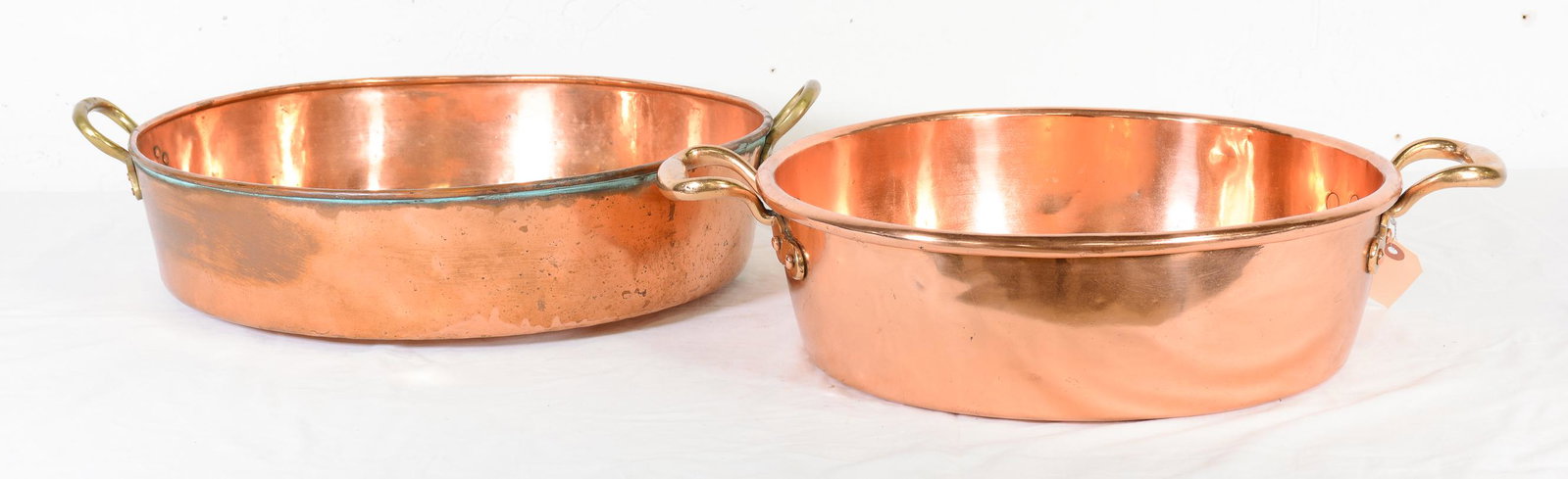 Two French Copper Basins with Handles #1: Two French Copper Basins with Handles - 5 in tall x 15 x18