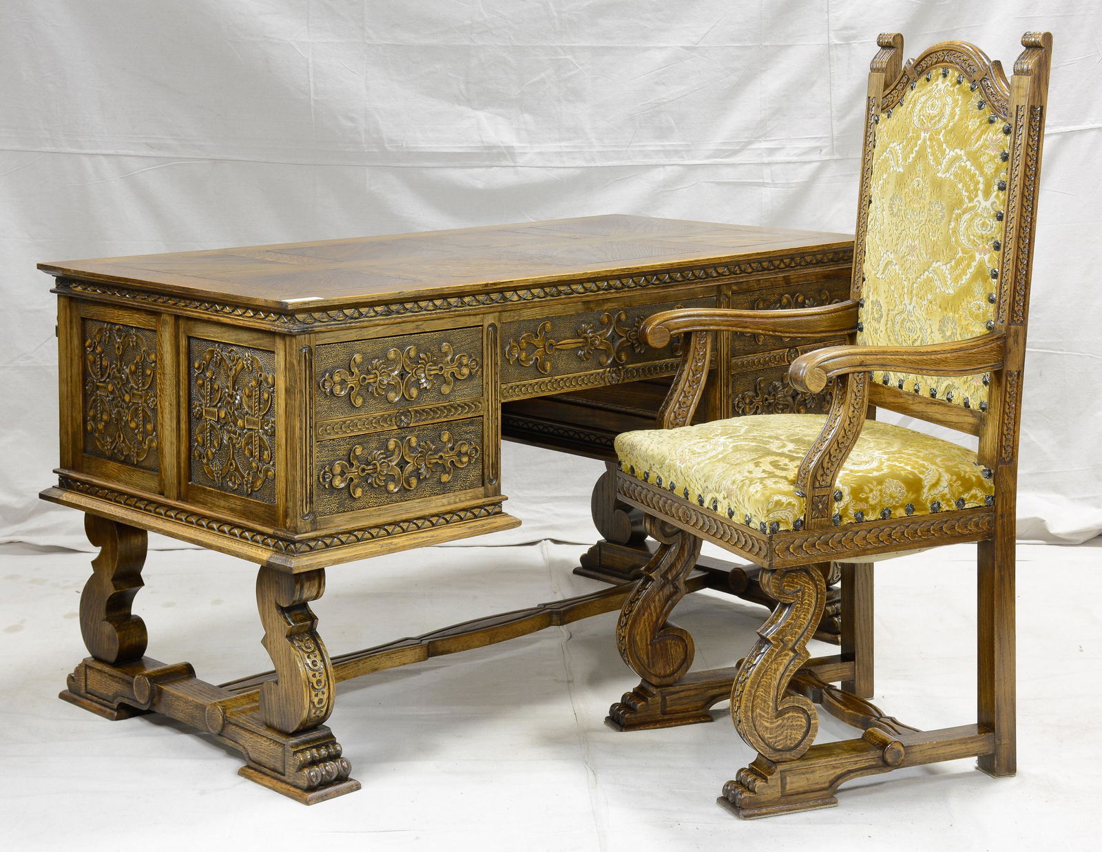 French Renaissance Style Desk  & Armchair (1 of 5)