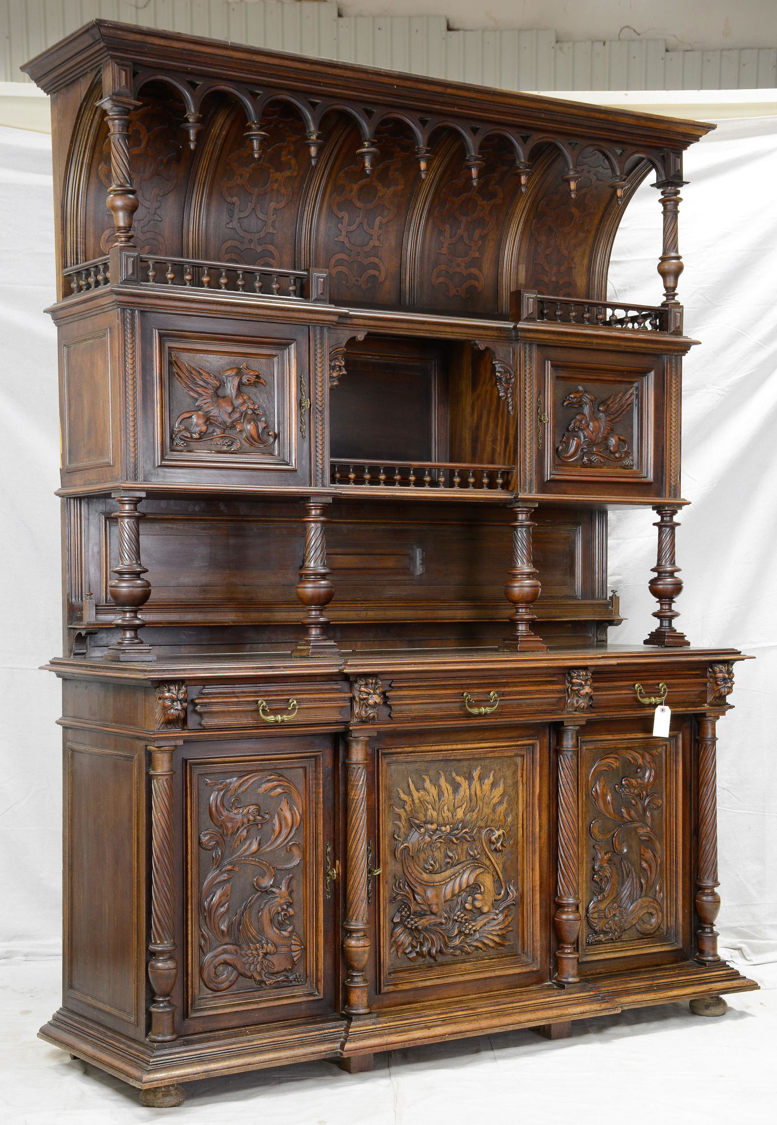 Henri II Style Large Carved Walnut Buffet (1 of 6)