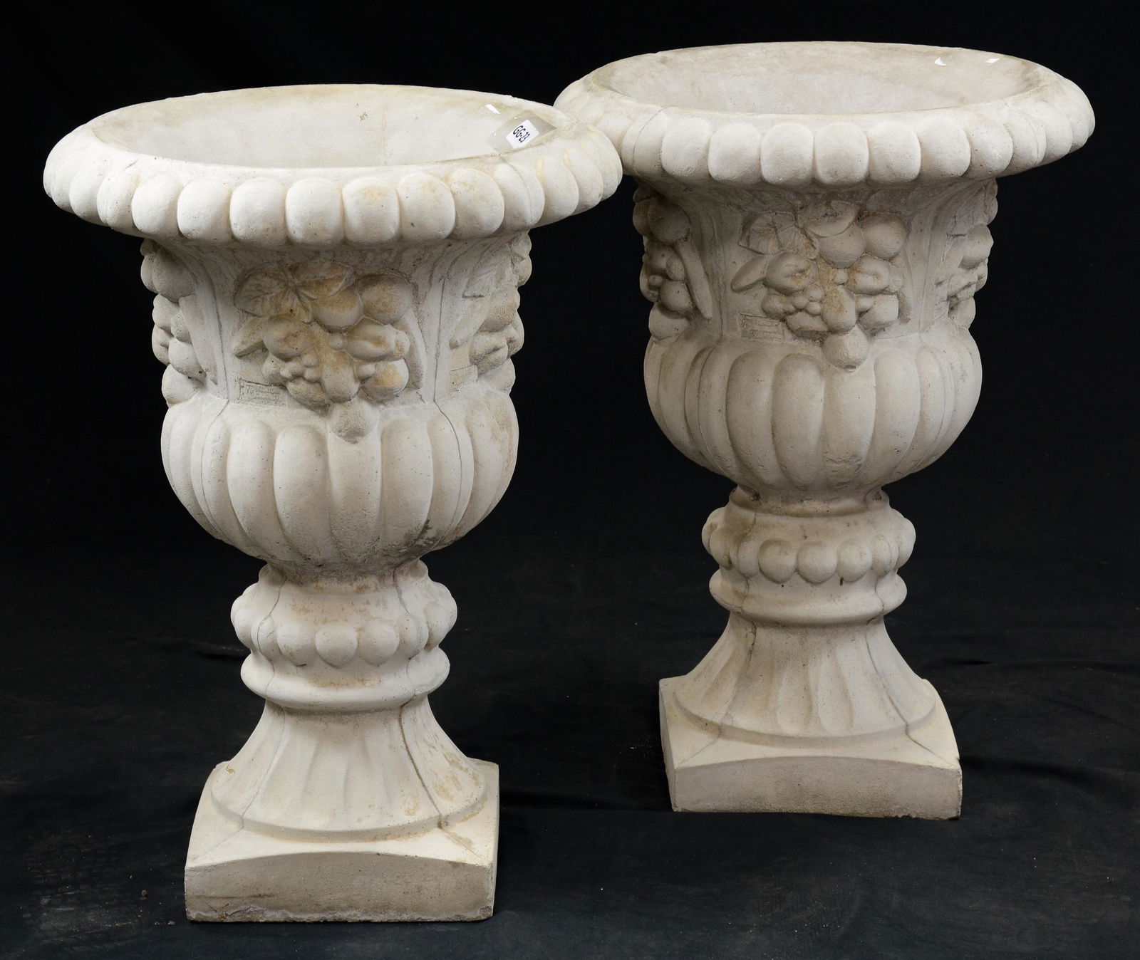 Pair White Stone Urns (1 of 3)