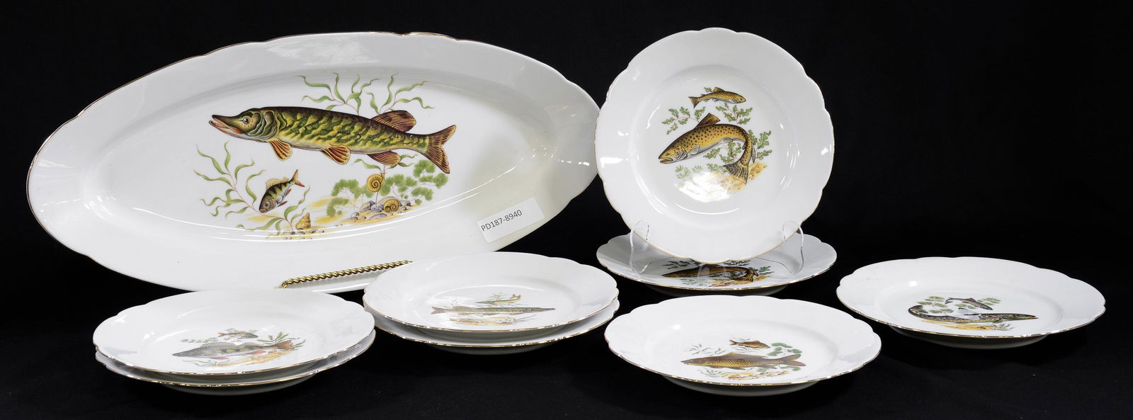 9pc French Porcelain Fish Plates - Platter & 8 Plates (1 of 4)