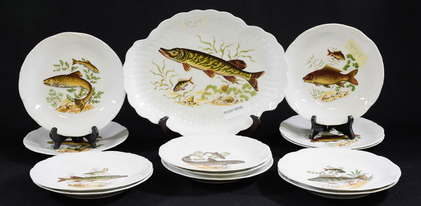 13 French Porcelain Fish Plates - Platter & 12 Plates (1 of 5)