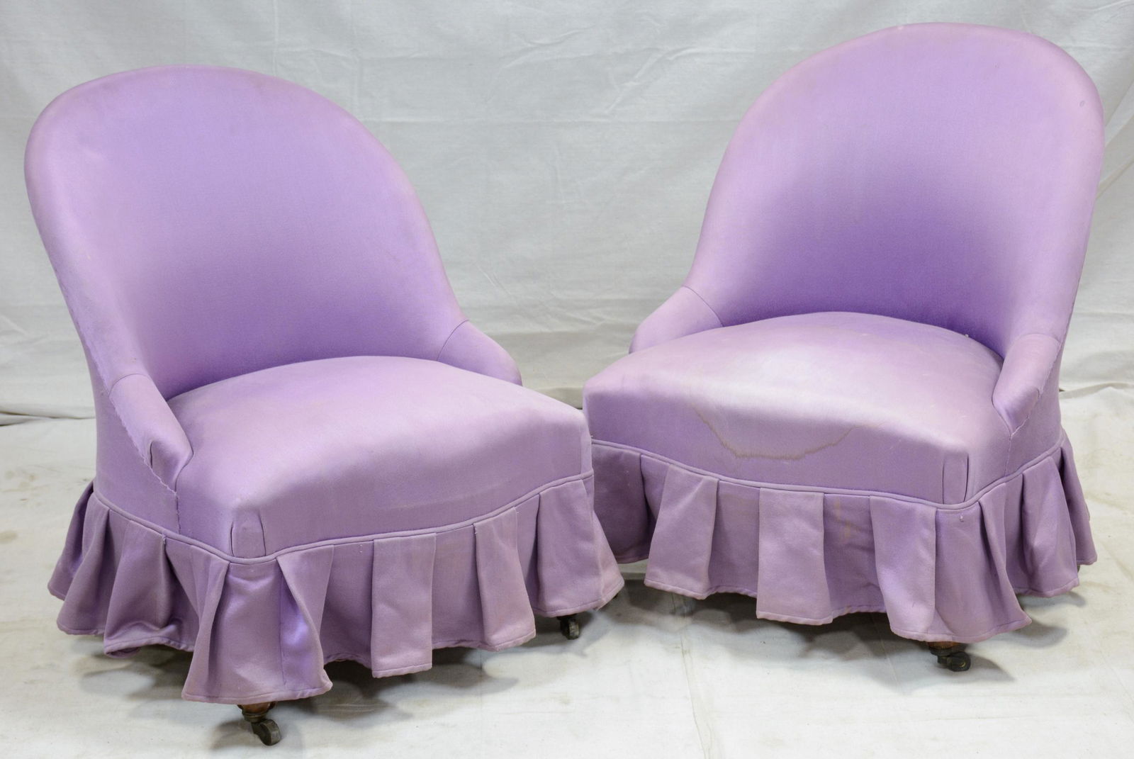 Pair Napoleon III Style Purple Slipper Chairs (1 of 3)