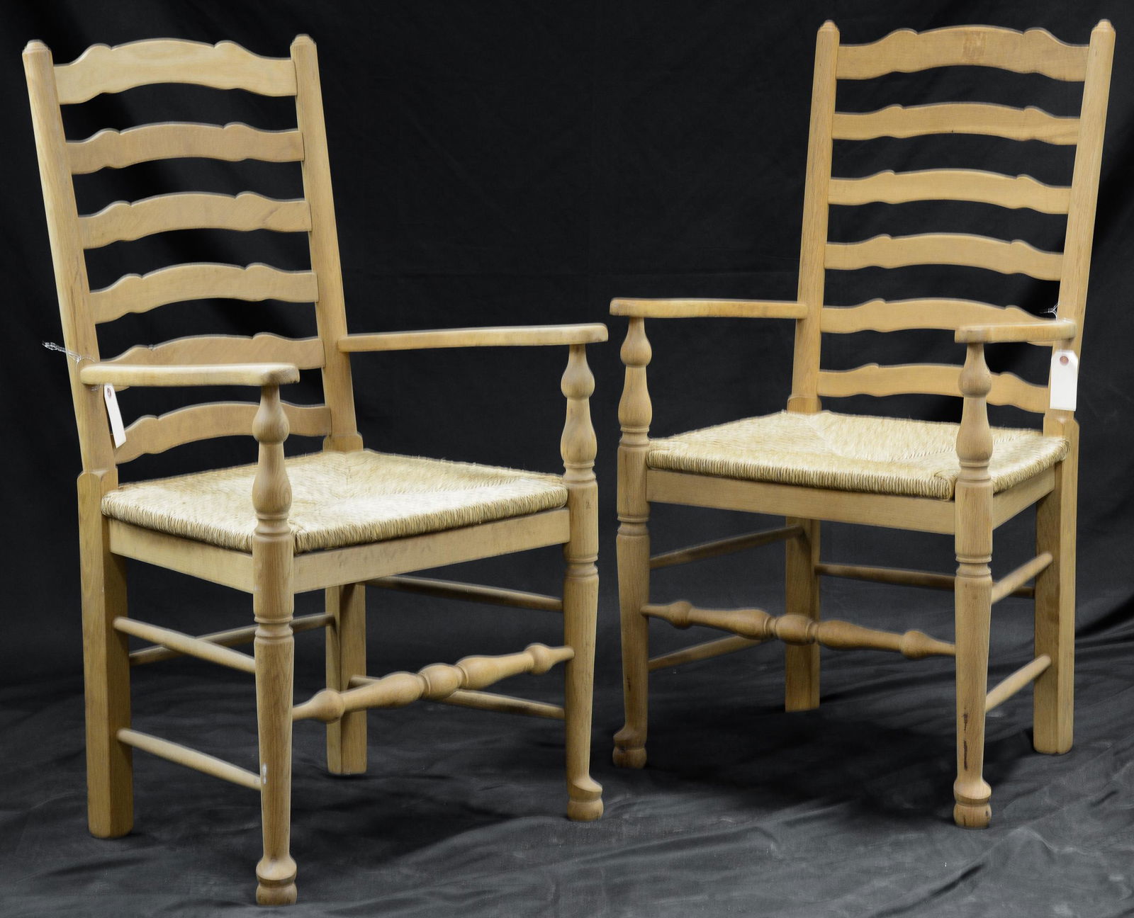 Pair Ladder Back Rush Seat Arm Chairs (1 of 2)